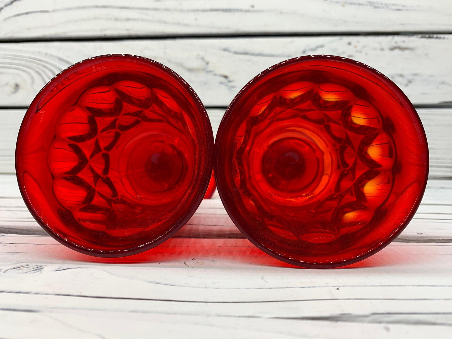 Vintage Red Goblets, Lot of 4 Ruby Red Cups With Design, Vintage Red Kitchen Decor, Country Farmhouse -Located at Funkyhouse Vintage Antique Store, Weiser Idaho