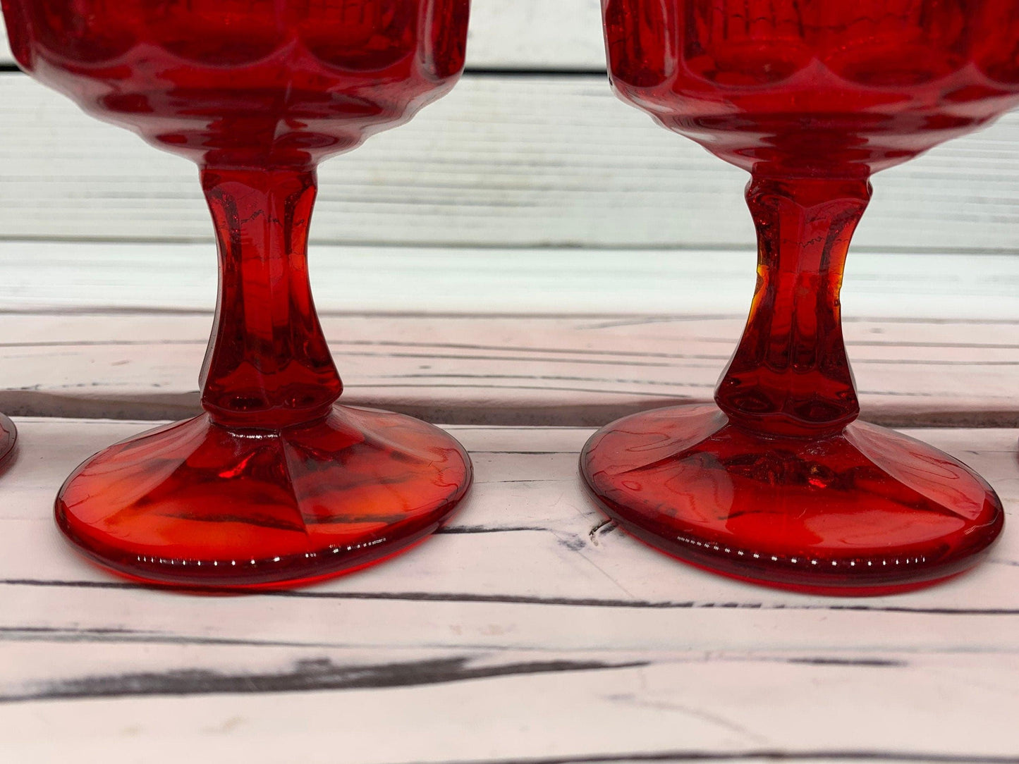 Vintage Red Goblets, Lot of 4 Ruby Red Cups With Design, Vintage Red Kitchen Decor, Country Farmhouse -Located at Funkyhouse Vintage Antique Store, Weiser Idaho