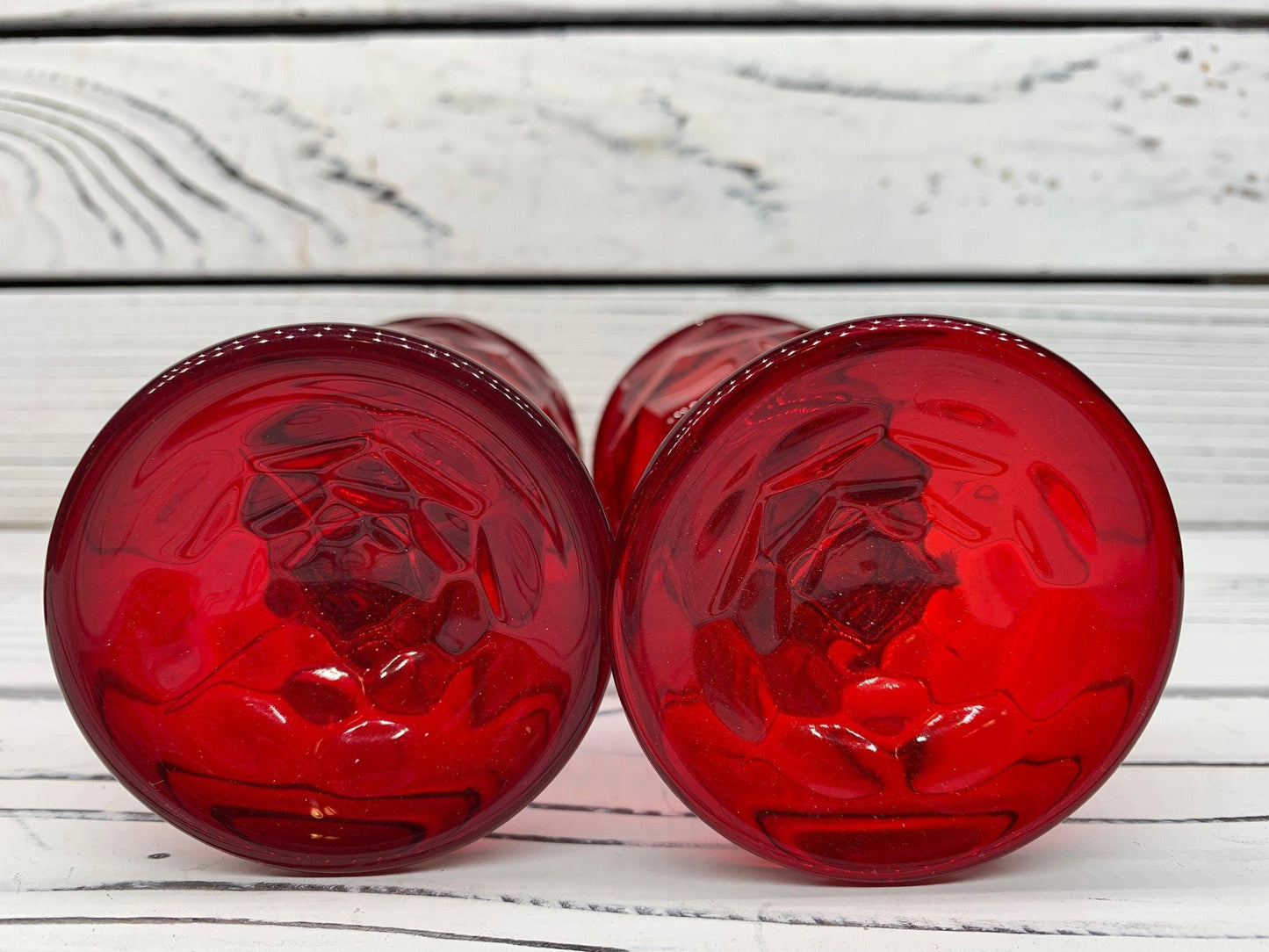 Vintage Red Goblets, Lot of 4 Ruby Red Cups With Design, Vintage Red Kitchen Decor -Located at Funkyhouse Vintage Antique Store, Weiser Idaho