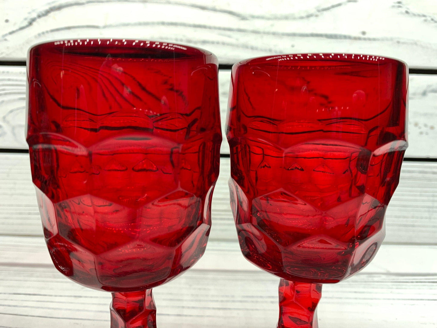 Vintage Red Goblets, Lot of 4 Ruby Red Cups With Design, Vintage Red Kitchen Decor -Located at Funkyhouse Vintage Antique Store, Weiser Idaho