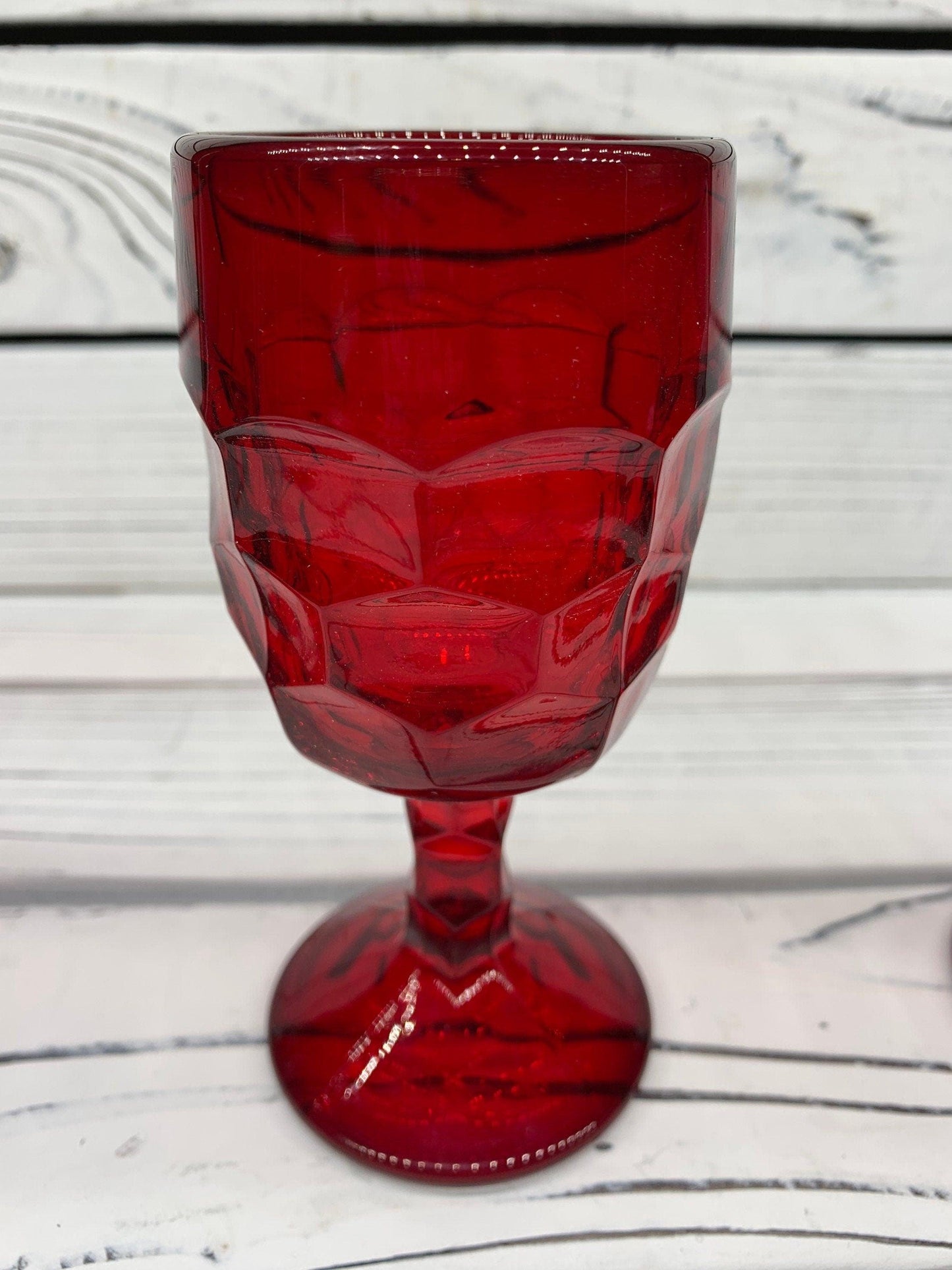 Vintage Red Goblets, Lot of 4 Ruby Red Cups With Design, Vintage Red Kitchen Decor -Located at Funkyhouse Vintage Antique Store, Weiser Idaho