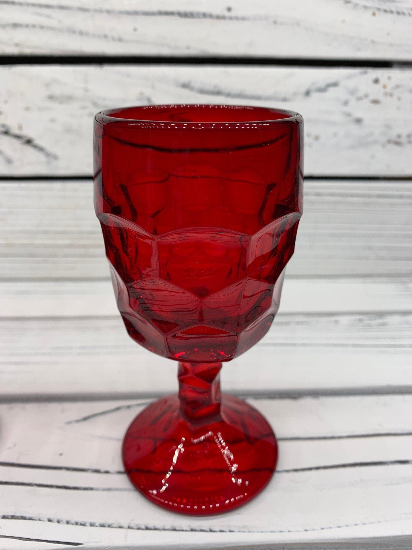 Vintage Red Goblets, Lot of 4 Ruby Red Cups With Design, Vintage Red Kitchen Decor -Located at Funkyhouse Vintage Antique Store, Weiser Idaho