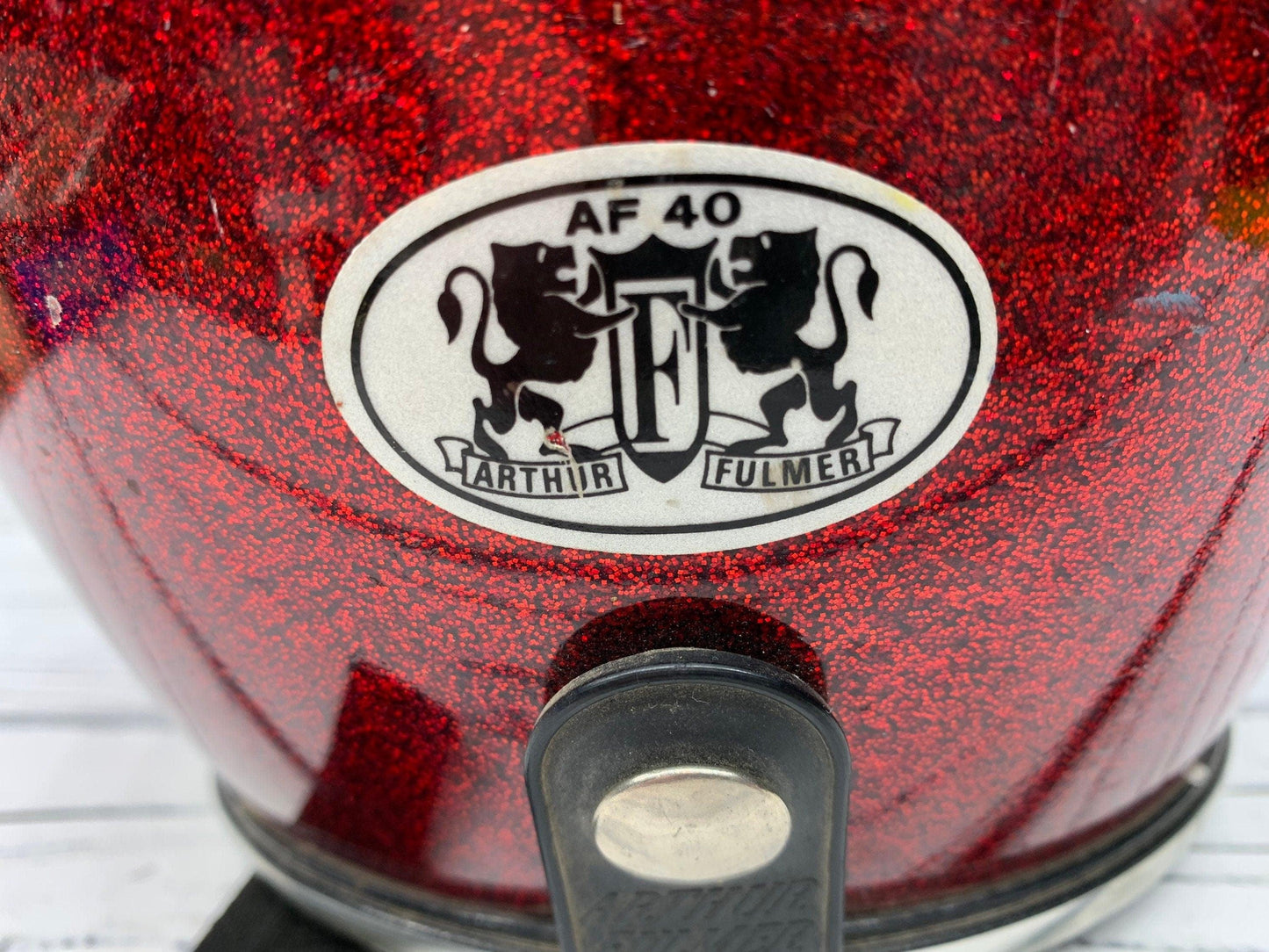 Vintage Red Sparkly Motorcycle Helmet, America 60s 70s Helmet by Arthur Fulmer, AF 40 -Located at Funkyhouse Vintage Antique Store, Weiser Idaho