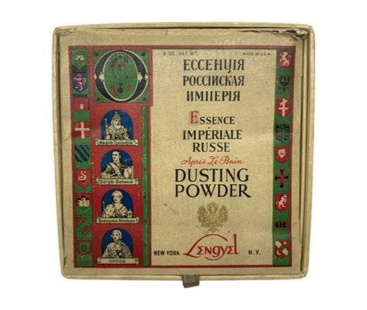 Vintage Russian Apris Le Bain Dusting Powder with Puff, Partial Contents -Located at Funkyhouse Vintage Antique Store, Weiser Idaho