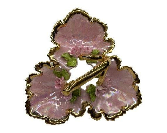 Vintage Serving Caddy With 3 Separate Compartments, Hand Painted With Gold Rim, Pink Flowers and Leaves Jewelery Tray -Located at Funkyhouse Vintage Antique Store, Weiser Idaho