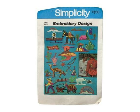 Vintage Simplicity Southwestern Embroidery Design Pattern, 1970s Sewing Notions -Located at Funkyhouse Vintage Antique Store, Weiser Idaho