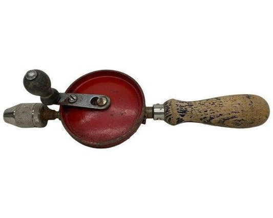 Vintage Stanley No 616 Hand Crank Drill, Red Metal Gear, Wood Handle, Beautiful Primitive Piece -Located at Funkyhouse Vintage Antique Store, Weiser Idaho