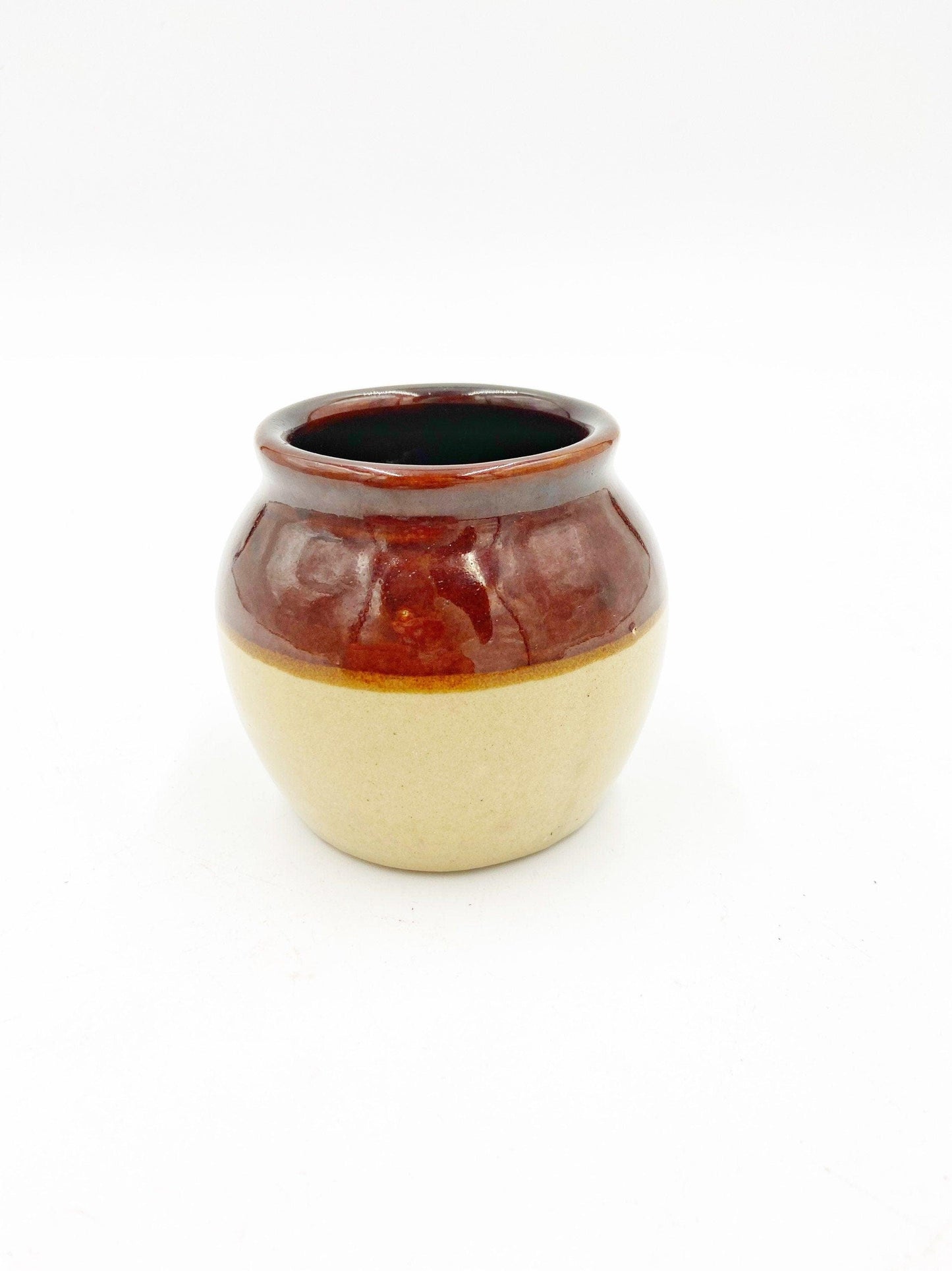 Vintage Sugar Bowl, Small Stoneware Pot, Brown Glazed Ceramic Kitchen Pottery -Located at Funkyhouse Vintage Antique Store, Weiser Idaho