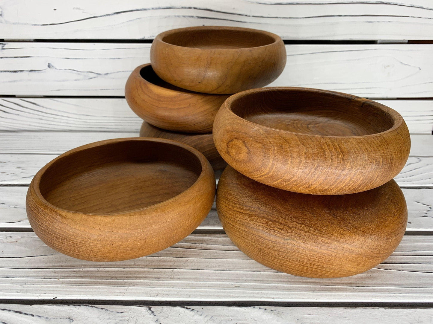 Vintage Teak Wood Salad Bowls, Mid Century Kitchen, Winsome Wooden Dessert Bowls -Located at Funkyhouse Vintage Antique Store, Weiser Idaho