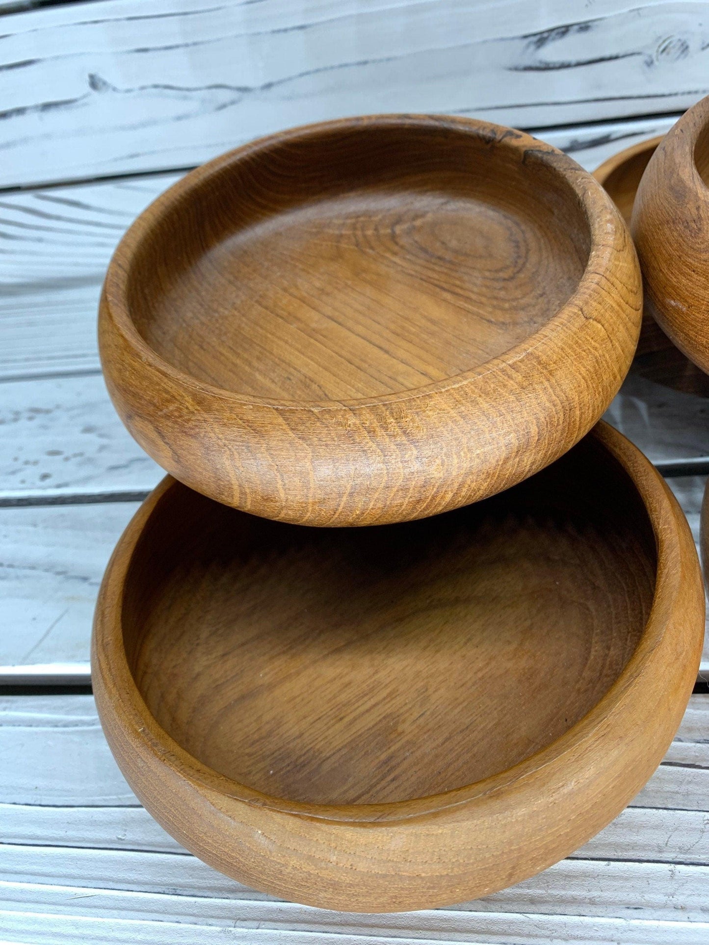 Vintage Teak Wood Salad Bowls, Mid Century Kitchen, Winsome Wooden Dessert Bowls -Located at Funkyhouse Vintage Antique Store, Weiser Idaho