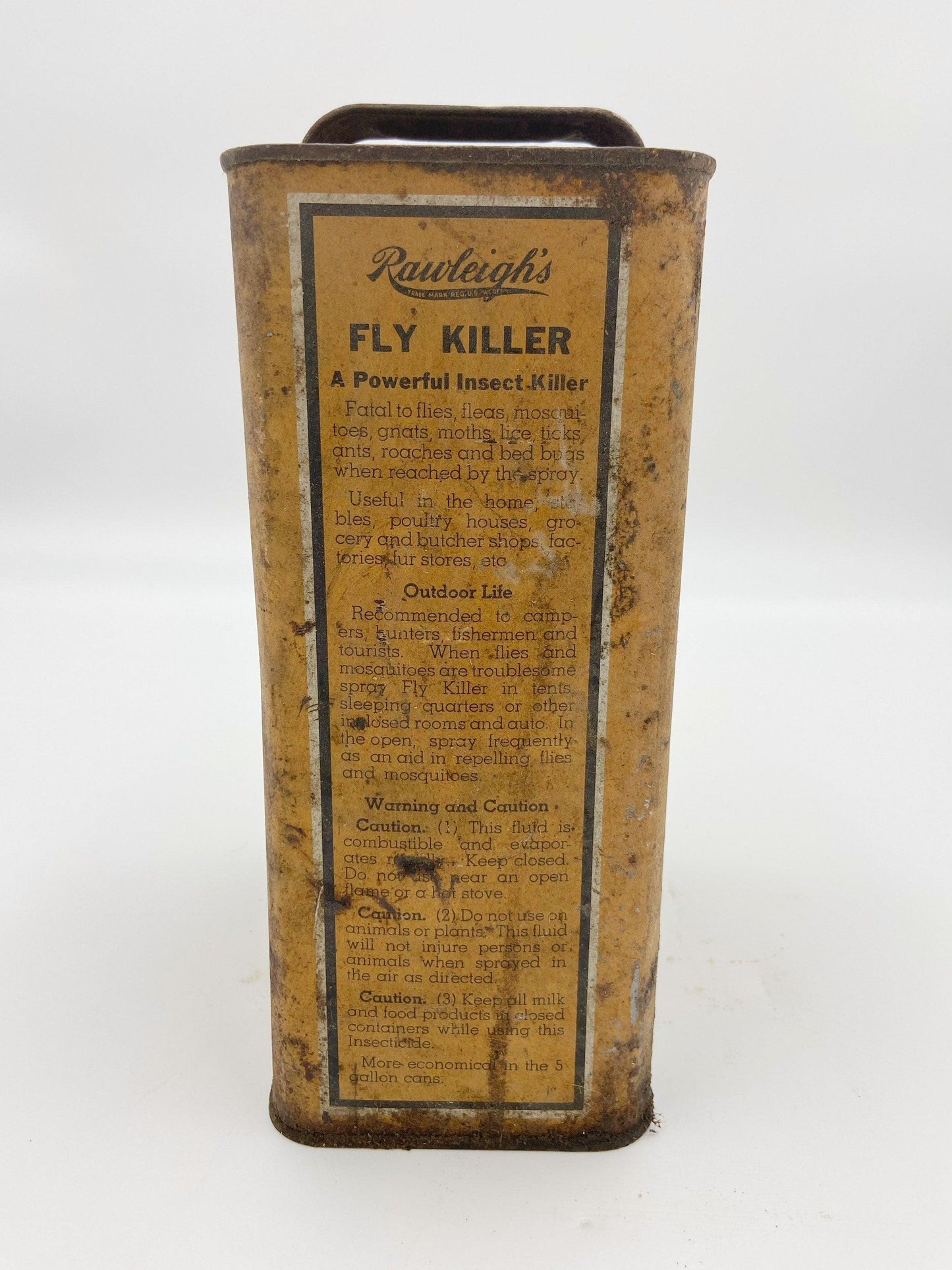 Vintage Tin, Yellow Metal Can, Rawleigh’s Fly Killer One Gallon, Rustic Country Farmhouse Decor -Located at Funkyhouse Vintage Antique Store, Weiser Idaho