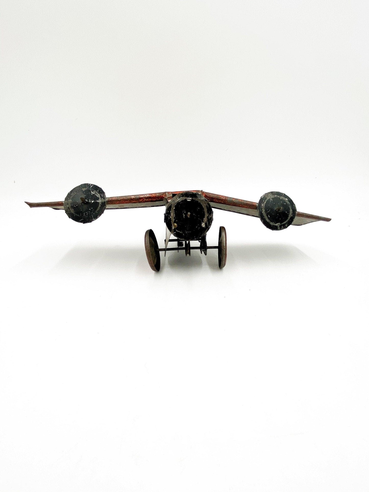 Vintage Toy Airplane, Girard Toys Tin Litho Air Mail Plane, Tri Motor Airlines, Silver Yellow Pretend Play -Located at Funkyhouse Vintage Antique Store, Weiser Idaho