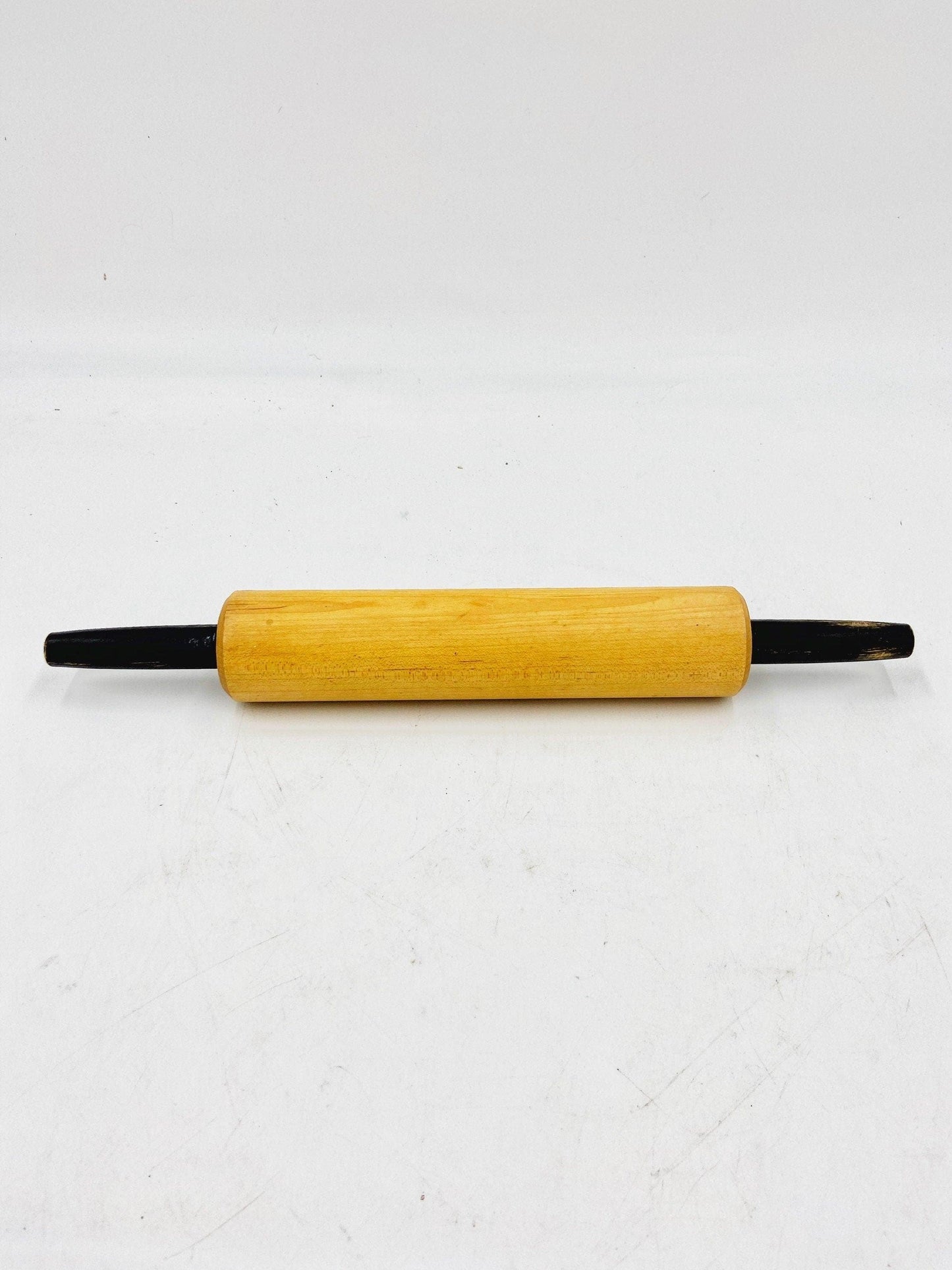 Vintage Wood Rolling Pin With Black Handles, Country Farmhouse Kitchen Decor, Gifts For Her, Cottage Style Decor -Located at Funkyhouse Vintage Antique Store, Weiser Idaho