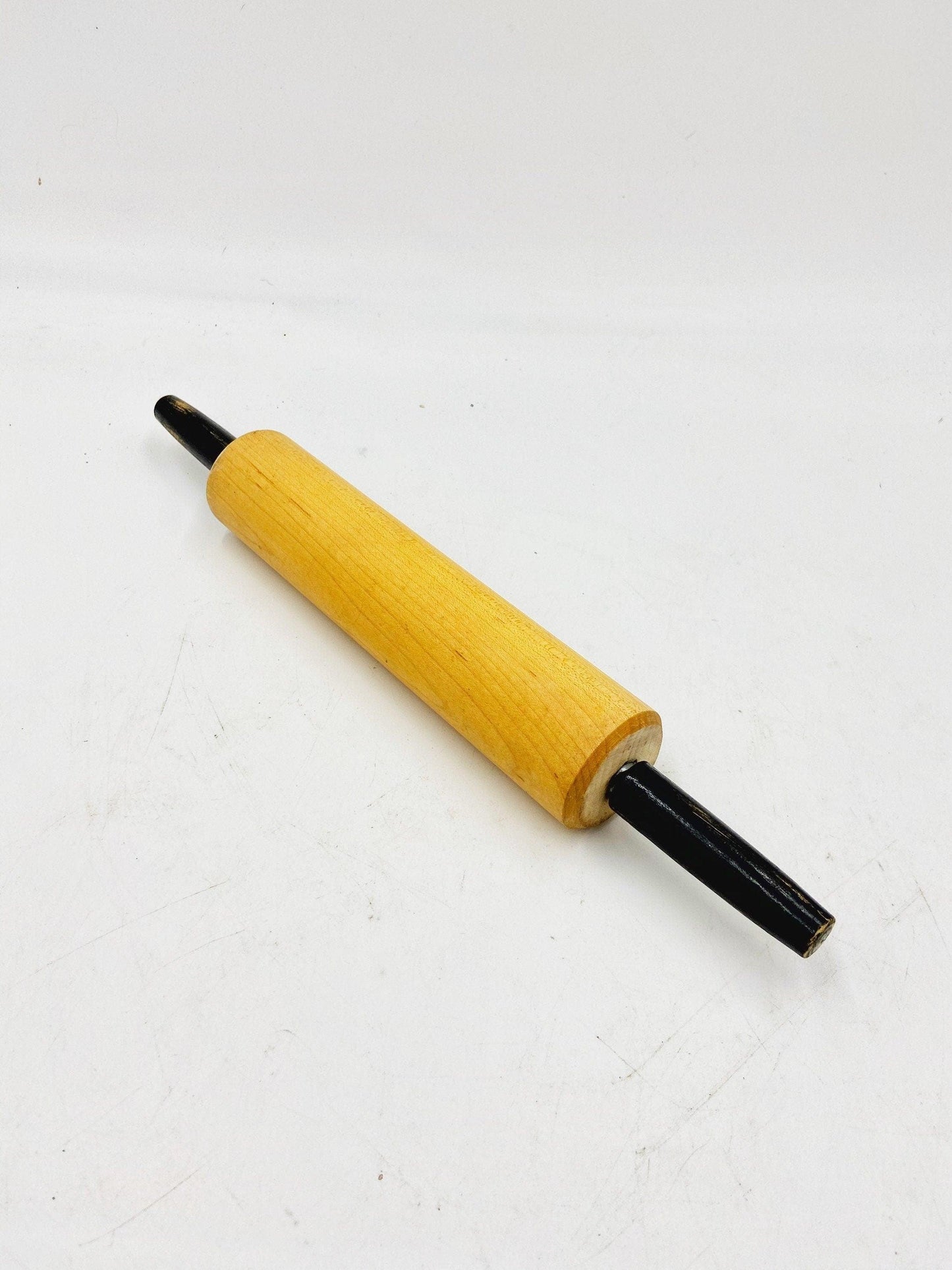 Vintage Wood Rolling Pin With Black Handles, Country Farmhouse Kitchen Decor, Gifts For Her, Cottage Style Decor -Located at Funkyhouse Vintage Antique Store, Weiser Idaho