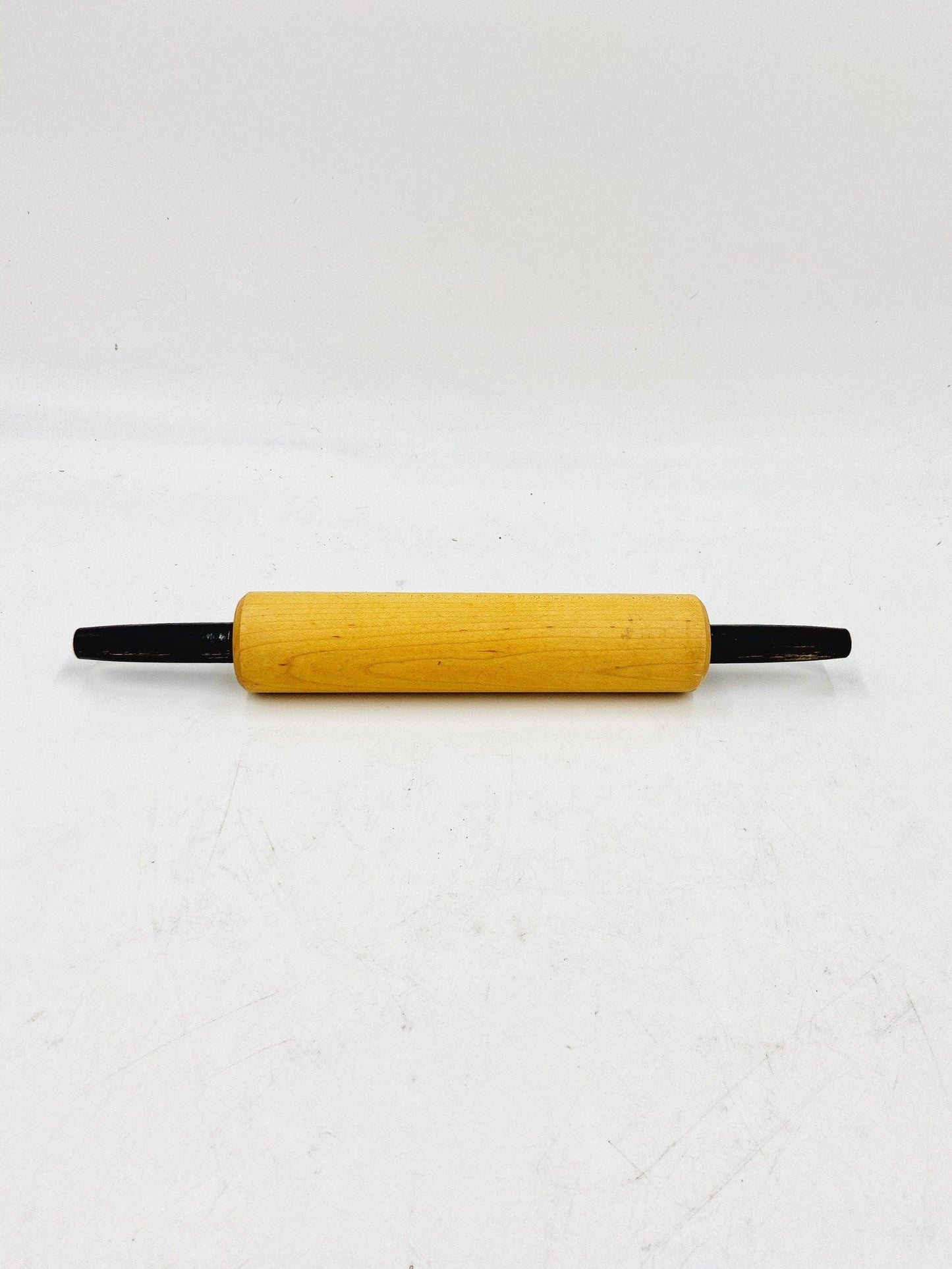 Vintage Wood Rolling Pin With Black Handles, Country Farmhouse Kitchen Decor, Gifts For Her, Cottage Style Decor -Located at Funkyhouse Vintage Antique Store, Weiser Idaho