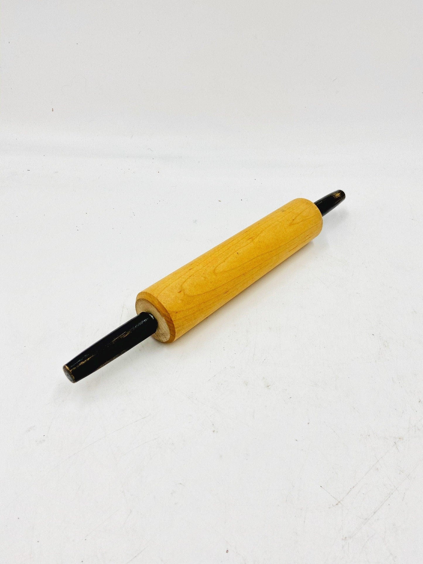 Vintage Wood Rolling Pin With Black Handles, Country Farmhouse Kitchen Decor, Gifts For Her, Cottage Style Decor -Located at Funkyhouse Vintage Antique Store, Weiser Idaho