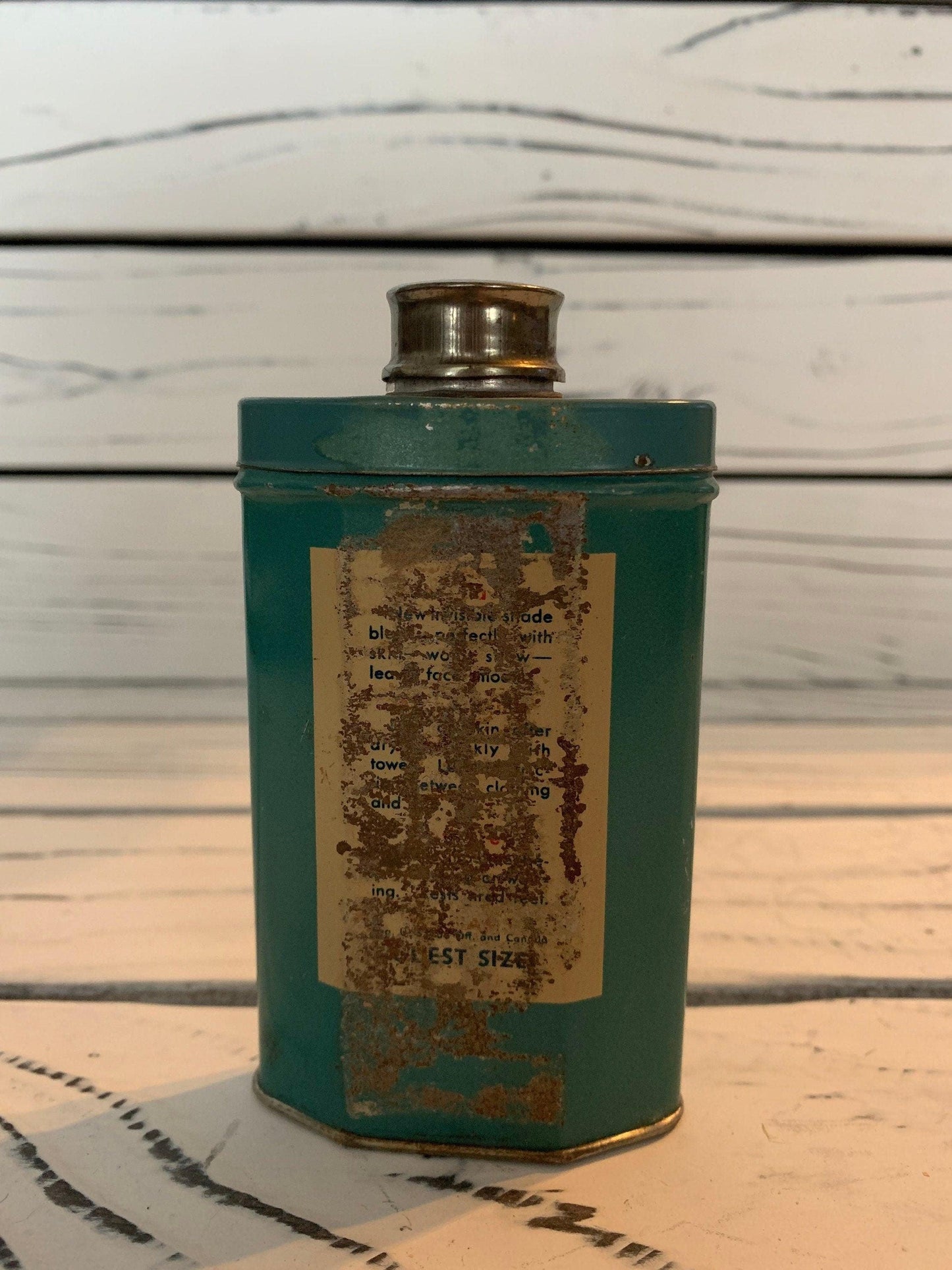 Williams Talc for Men Vintage Tin Bottle, Vintage Tin, Vintage Bathroom Decor -Located at Funkyhouse Vintage Antique Store, Weiser Idaho
