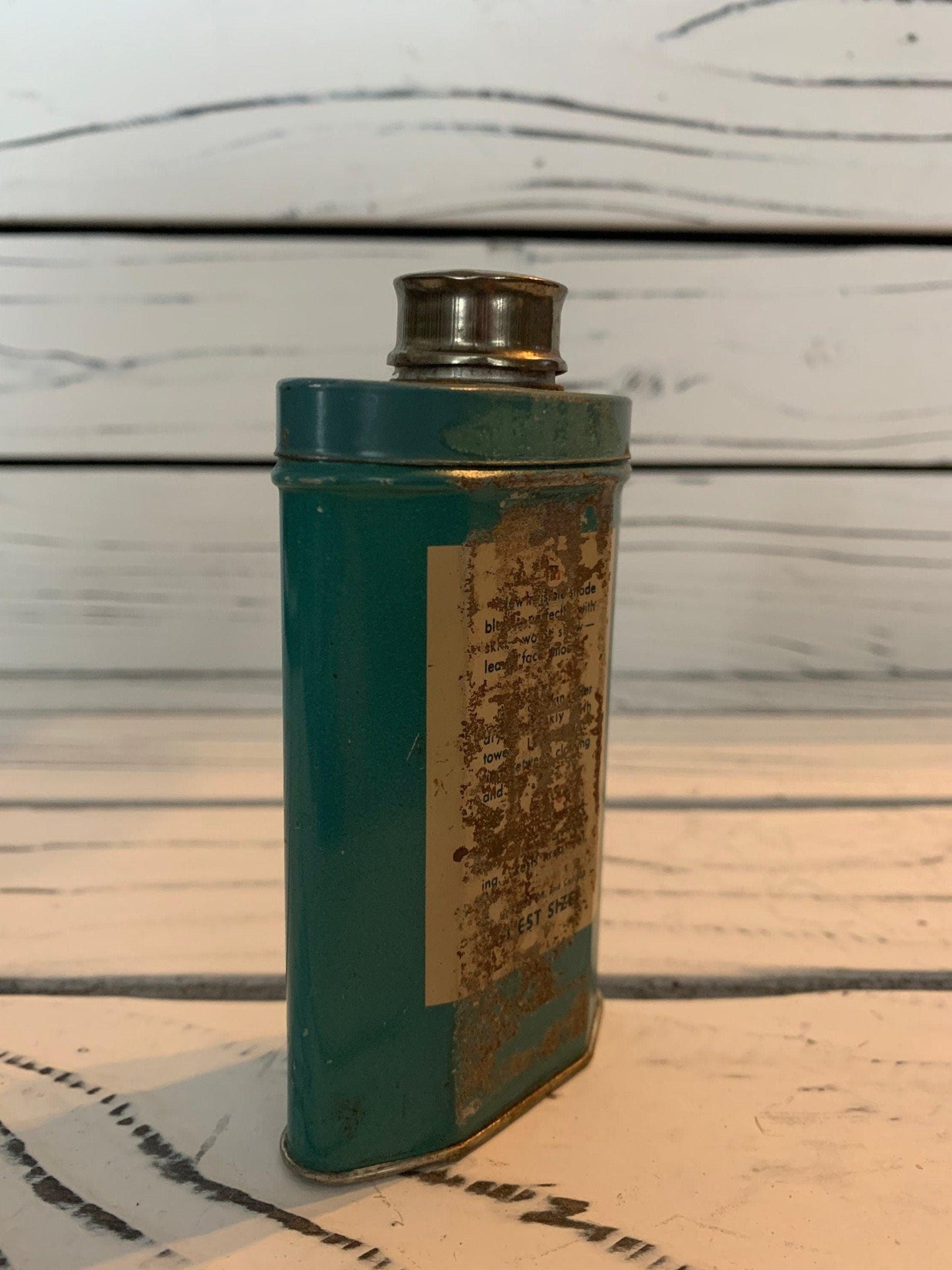 Williams Talc for Men Vintage Tin Bottle, Vintage Tin, Vintage Bathroom Decor -Located at Funkyhouse Vintage Antique Store, Weiser Idaho
