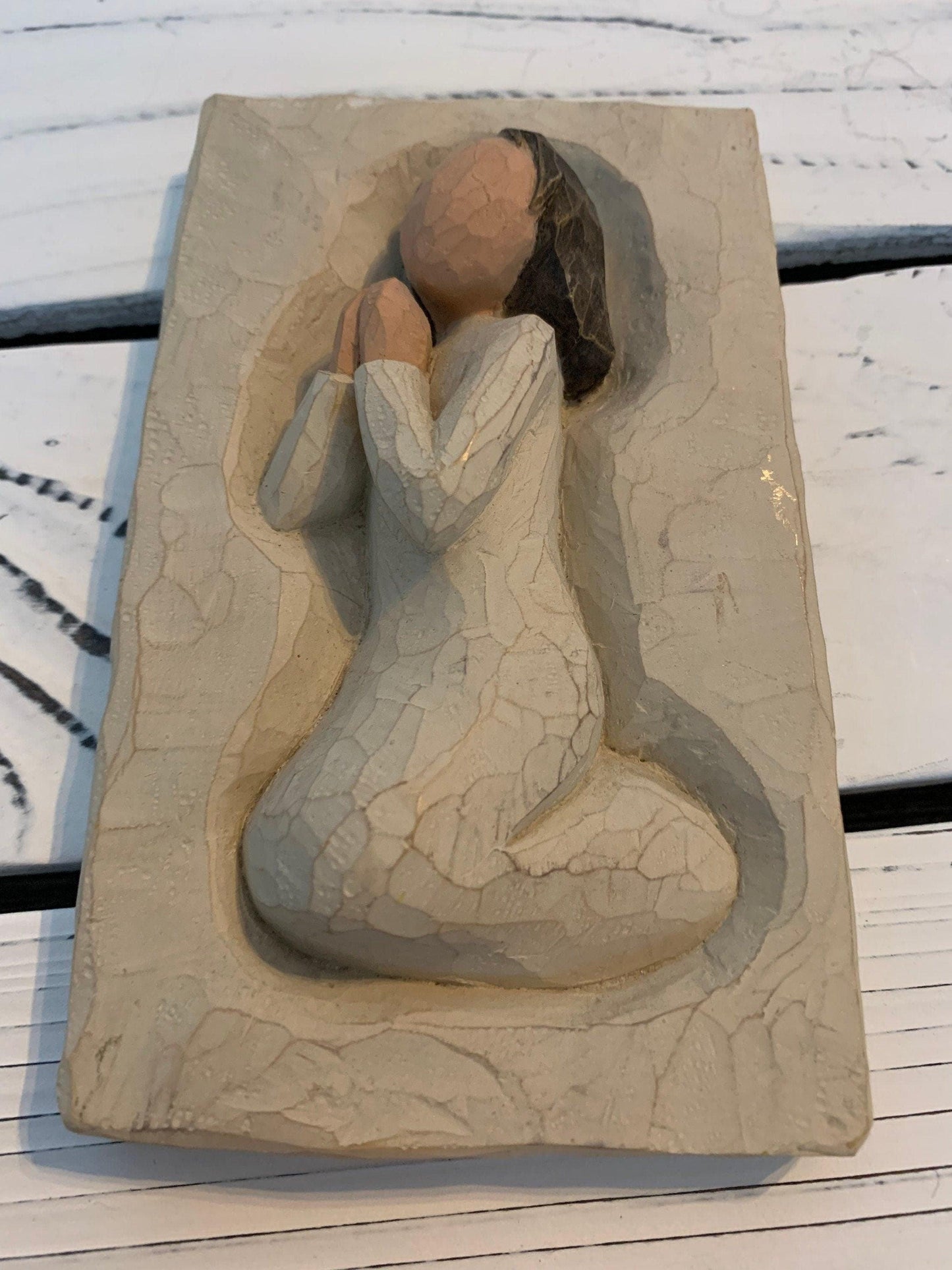 Willow Tree Bless and Keep All Safe Prayer Angel Plaque, Vintage Knick Knack Collectible Figurine, Wood Angel -Located at Funkyhouse Vintage Antique Store, Weiser Idaho