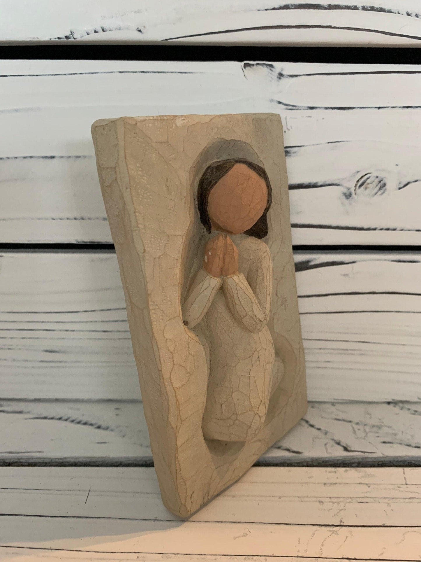 Willow Tree Bless and Keep All Safe Prayer Angel Plaque, Vintage Knick Knack Collectible Figurine, Wood Angel -Located at Funkyhouse Vintage Antique Store, Weiser Idaho