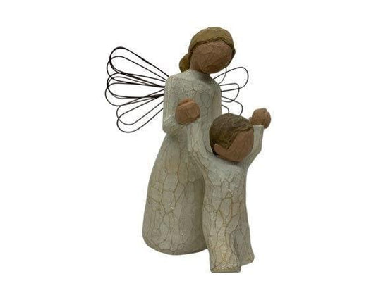 Willow Tree Guardian Angel, Vintage Knick Knack Collectible Figurine, Wood Angel With Wings and Boy -Located at Funkyhouse Vintage Antique Store, Weiser Idaho