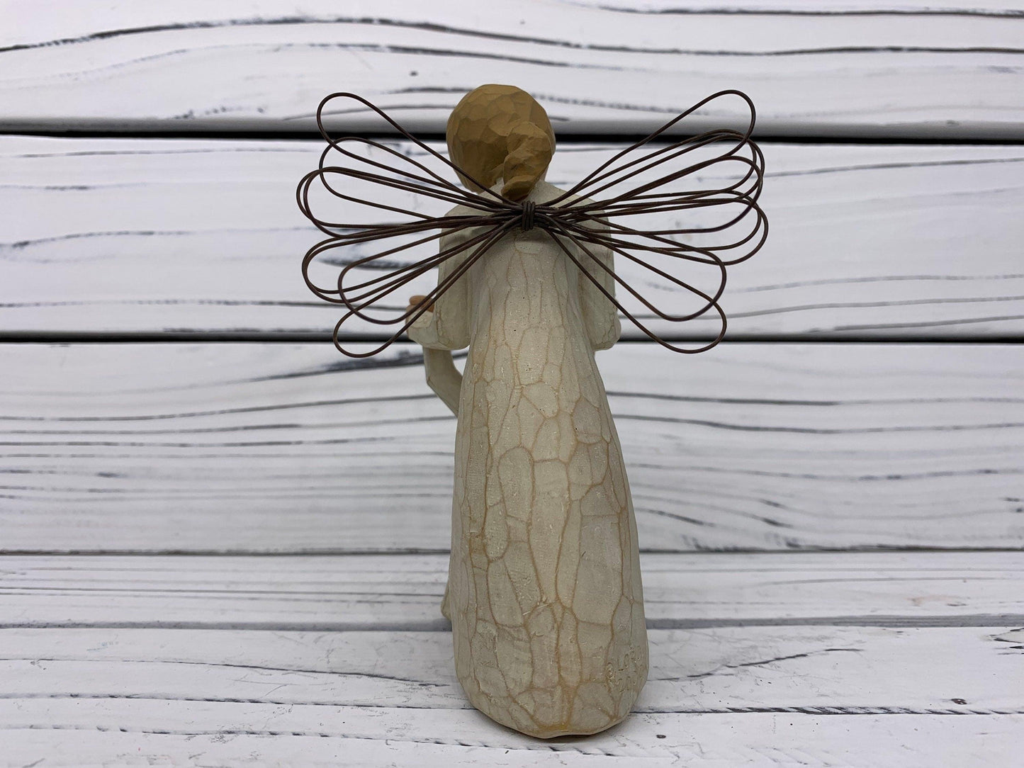 Willow Tree Guardian Angel, Vintage Knick Knack Collectible Figurine, Wood Angel With Wings and Boy -Located at Funkyhouse Vintage Antique Store, Weiser Idaho