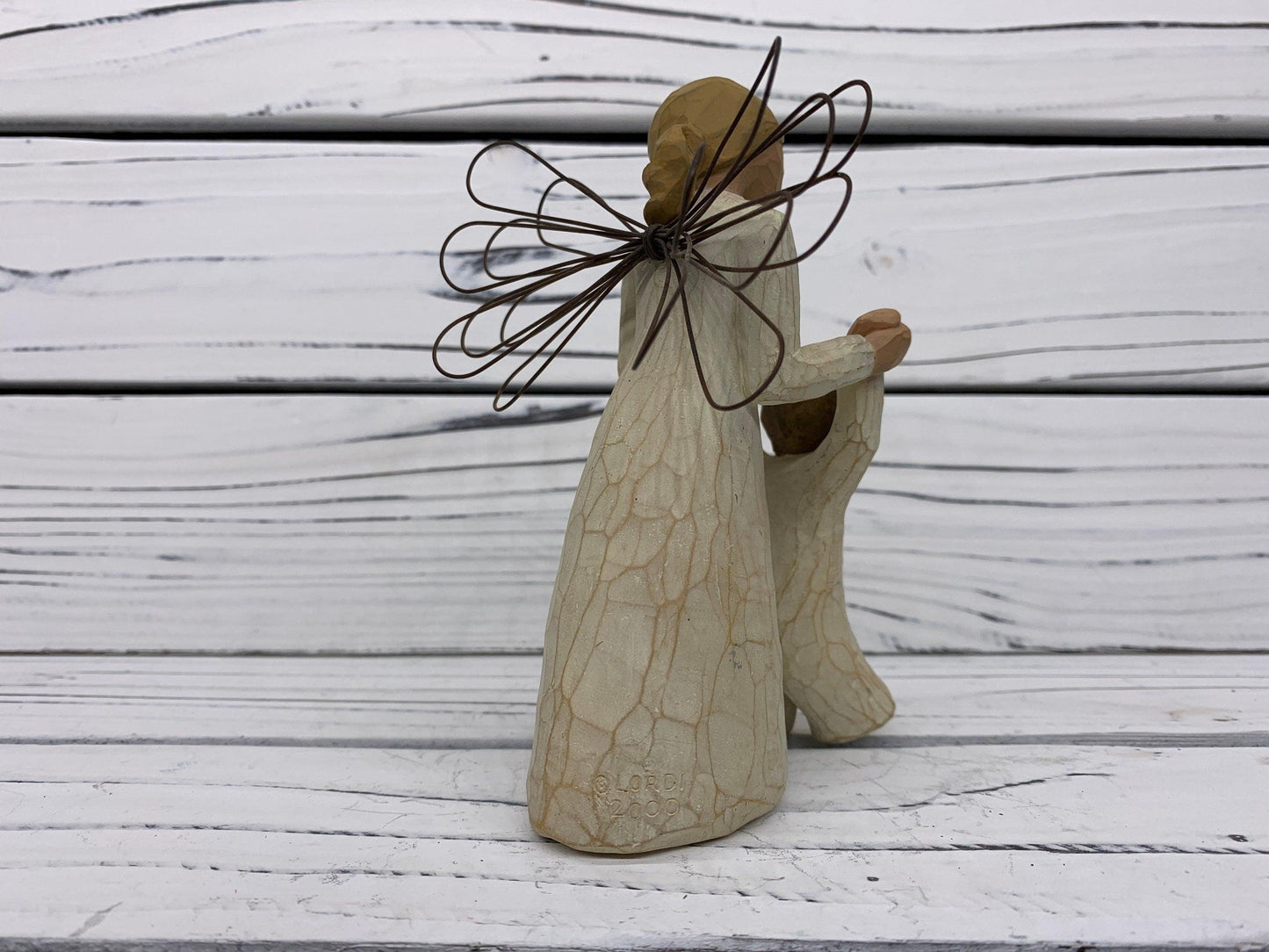 Willow Tree Guardian Angel, Vintage Knick Knack Collectible Figurine, Wood Angel With Wings and Boy -Located at Funkyhouse Vintage Antique Store, Weiser Idaho