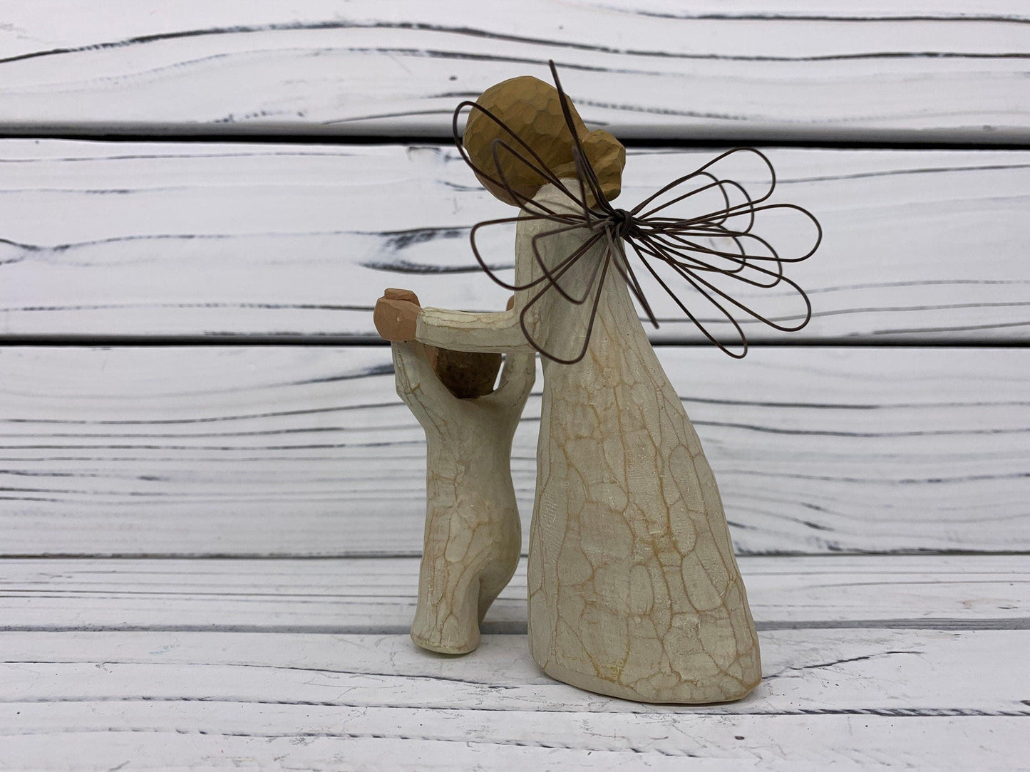 Willow Tree Guardian Angel, Vintage Knick Knack Collectible Figurine, Wood Angel With Wings and Boy -Located at Funkyhouse Vintage Antique Store, Weiser Idaho