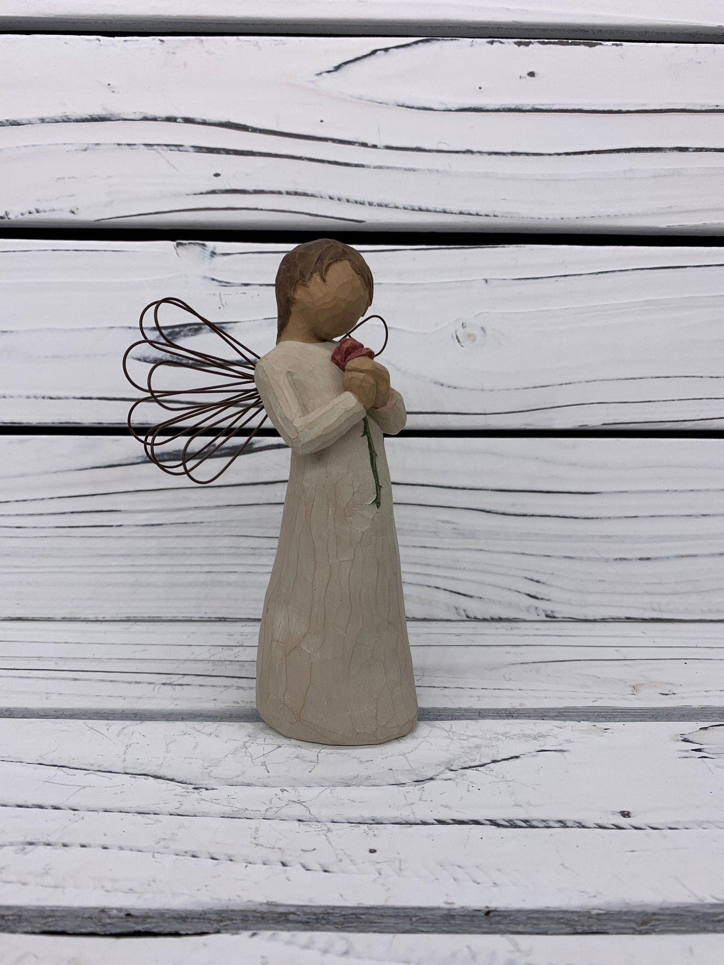 Willow Tree Loving Angel, Vintage Knick Knack Collectible Figurine, Wood Angel With Wings -Located at Funkyhouse Vintage Antique Store, Weiser Idaho
