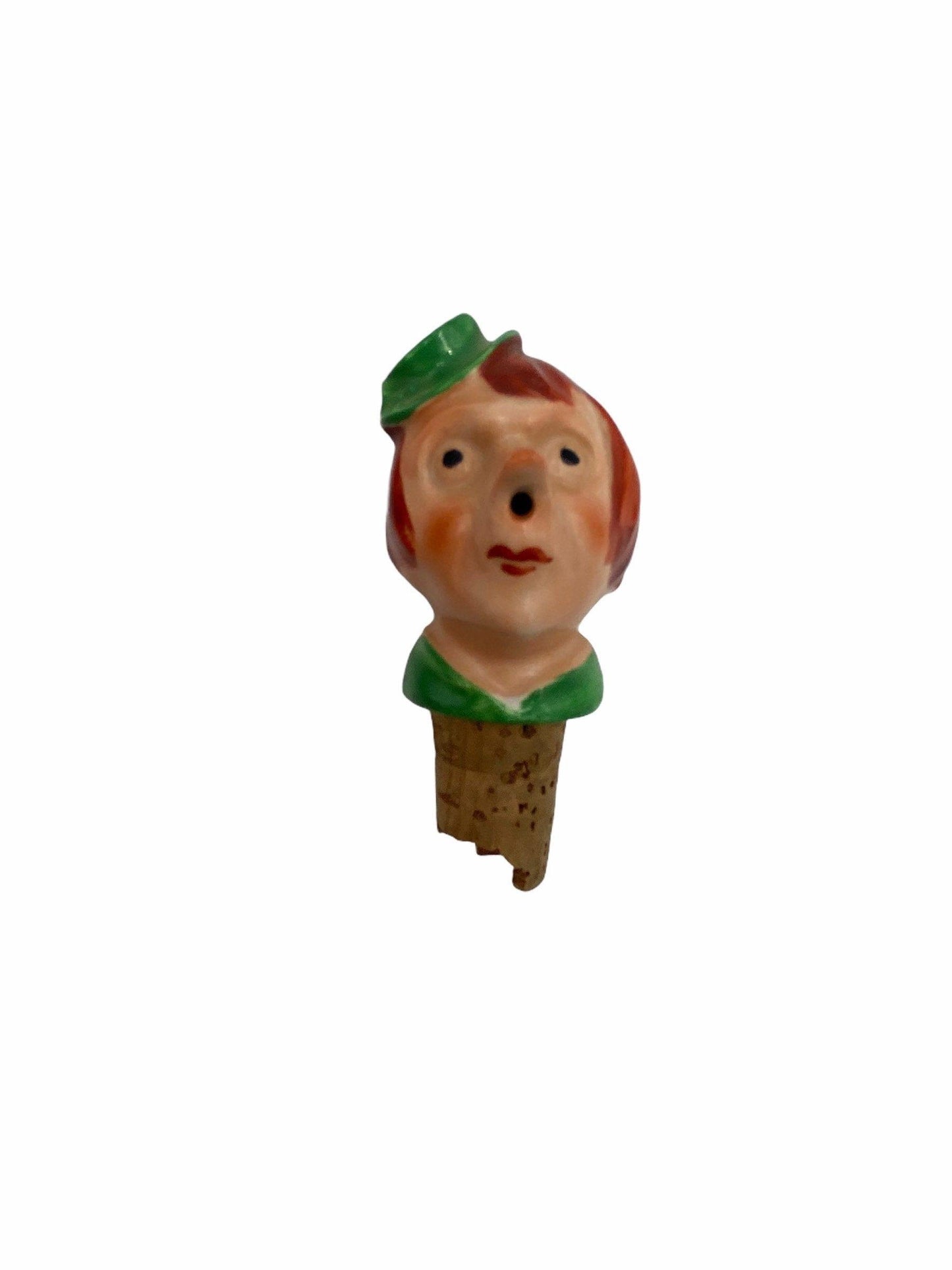 Wood Bottle Stopper Hand Carved Barware, Vintage Funky Bar Ware Wine Cork, Funny Eclectic Kitchen Utensil, Red Hair Man Elf -Located at Funkyhouse Vintage Antique Store, Weiser Idaho