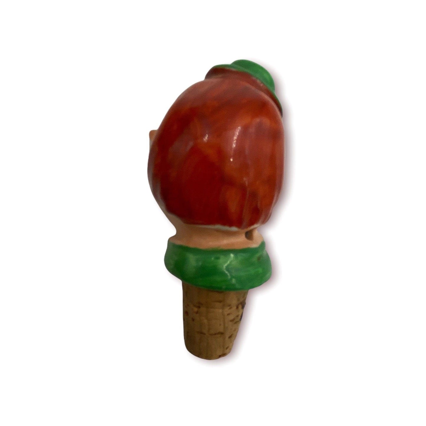 Wood Bottle Stopper Hand Carved Barware, Vintage Funky Bar Ware Wine Cork, Funny Eclectic Kitchen Utensil, Red Hair Man Elf -Located at Funkyhouse Vintage Antique Store, Weiser Idaho