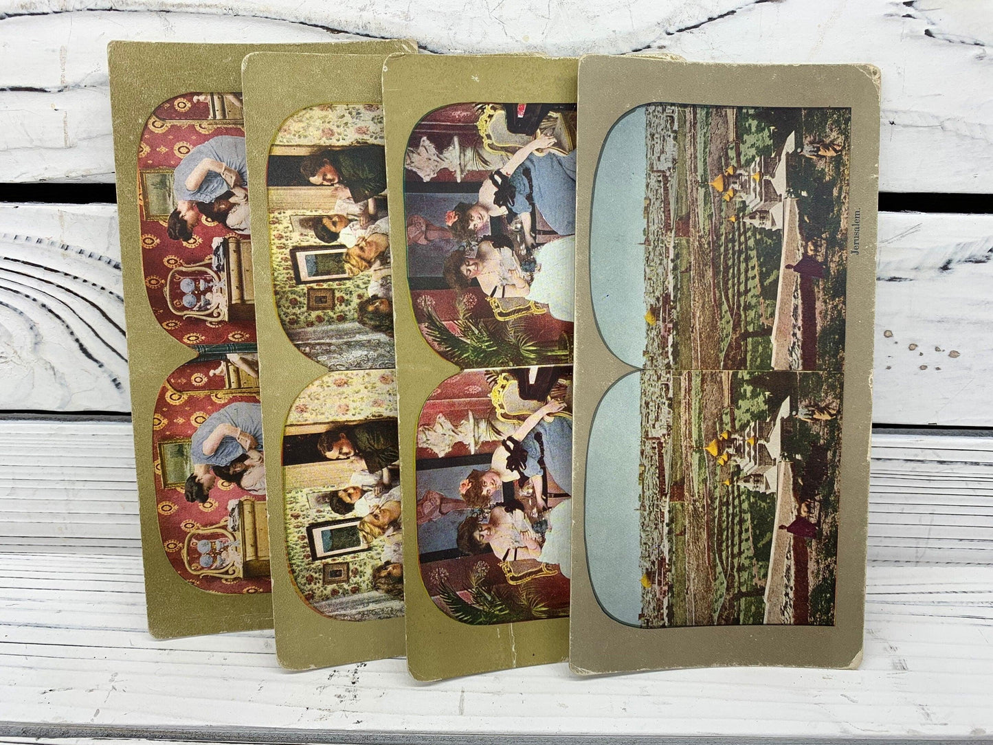 Antique Stereoscope Slides, Lot of 4 Variety People And Landscape Stereoviewer Cards, Vintage Ephemera, Scrapbooking Cards -Located at Funkyhouse Vintage Antique Store, Weiser Idaho