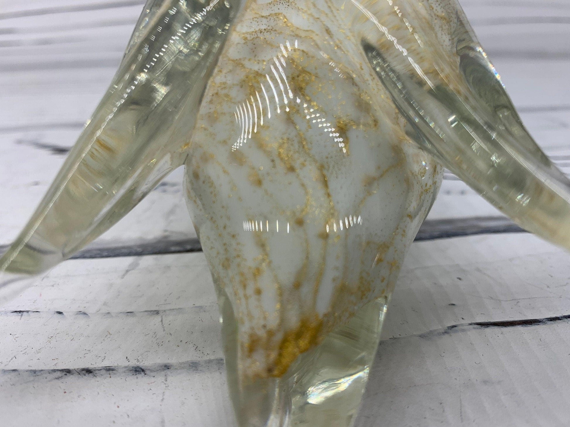 Barbini Murano Blown Glass Duck Sculpture, Controlled Bullicante White with Gold Dust and Bubbles, Italian Art -Located at Funkyhouse Vintage Antique Store, Weiser Idaho