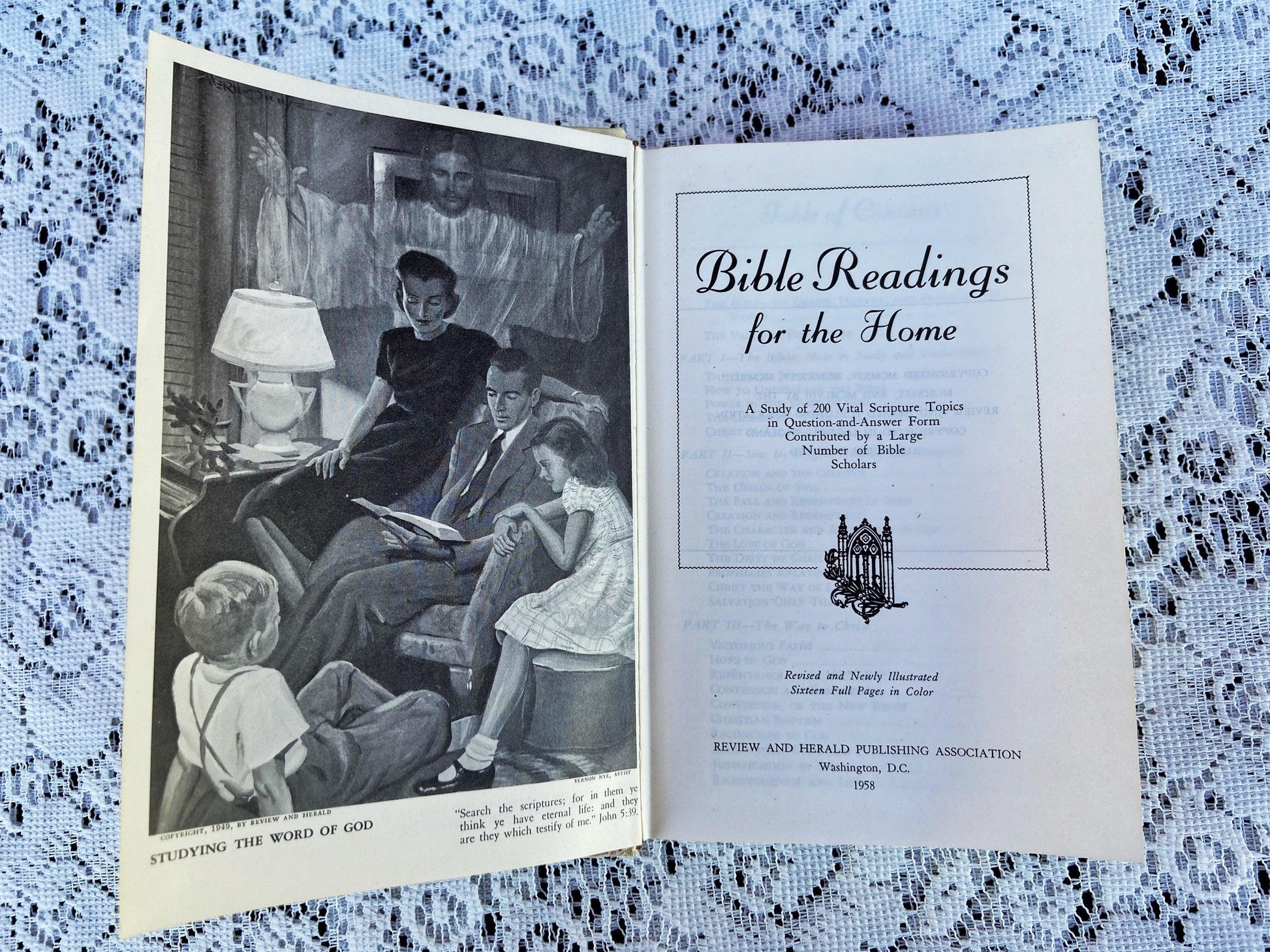 Bible Readings For The Home, Review And Harold 1958, Children’s Family Bible Book, 1958 Hardcover, Vintage Teachings -Located at Funkyhouse Vintage Antique Store, Weiser Idaho