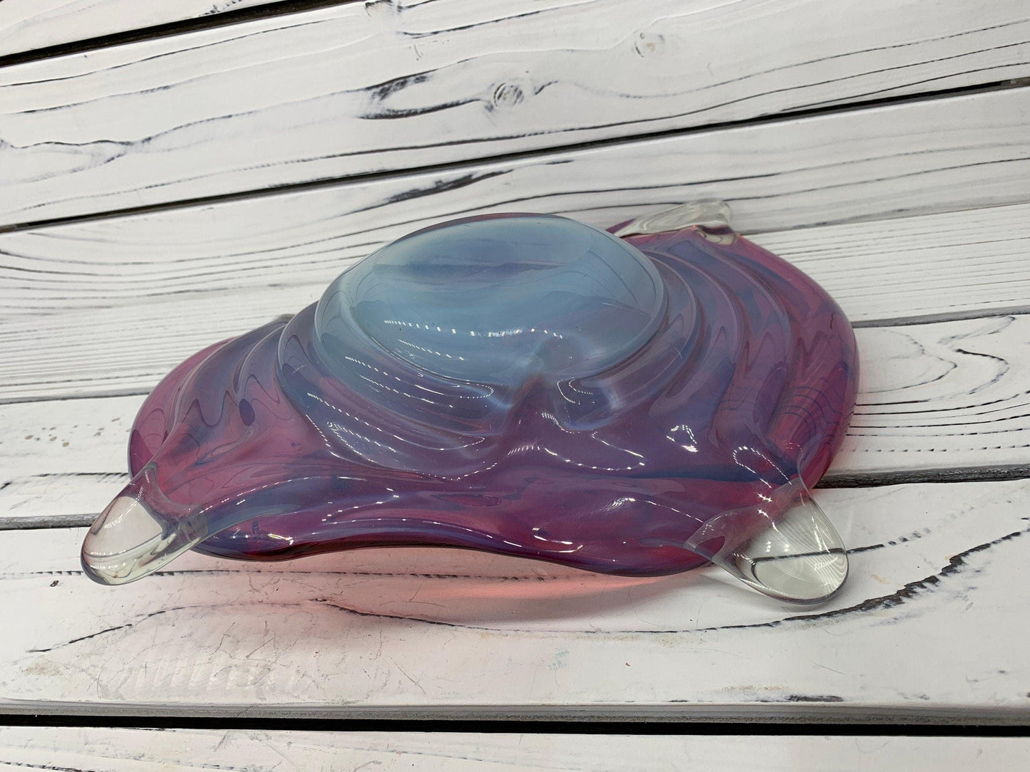 Blown Glass Art Rolled Bowl, Red Trinket Dish or Candy Dish, Murano Glass Dish -Located at Funkyhouse Vintage Antique Store, Weiser Idaho