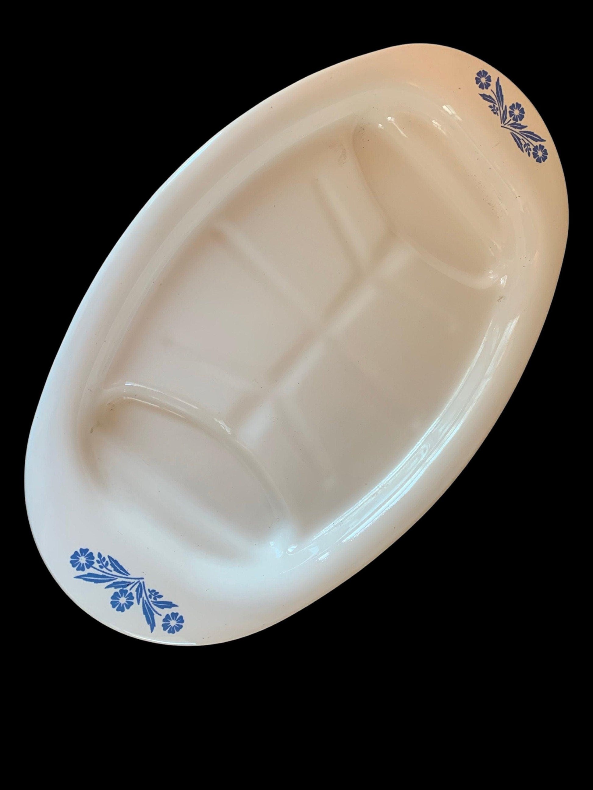 Corningware Platter, Blue Cornflower Pattern Vintage Corning Ware, White And Blue Vintage Serving Platter -Located at Funkyhouse Vintage Antique Store, Weiser Idaho