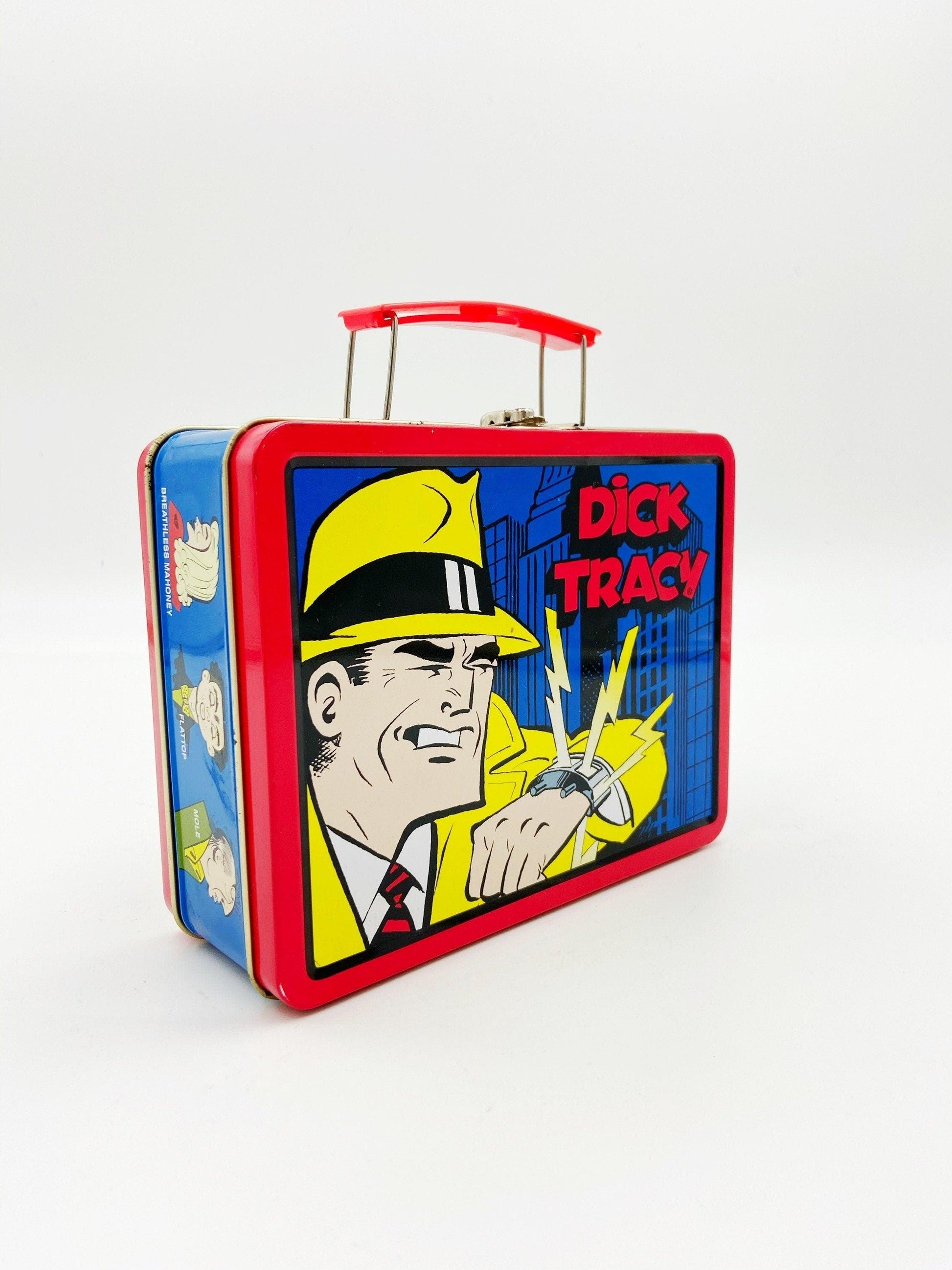 Dick Tracy 1998 Lunch Box, Blue Yellow Tin Lunch Box, Metal Lunchbox, Nostalgic Memorabilia, Colorful Tin -Located at Funkyhouse Vintage Antique Store, Weiser Idaho