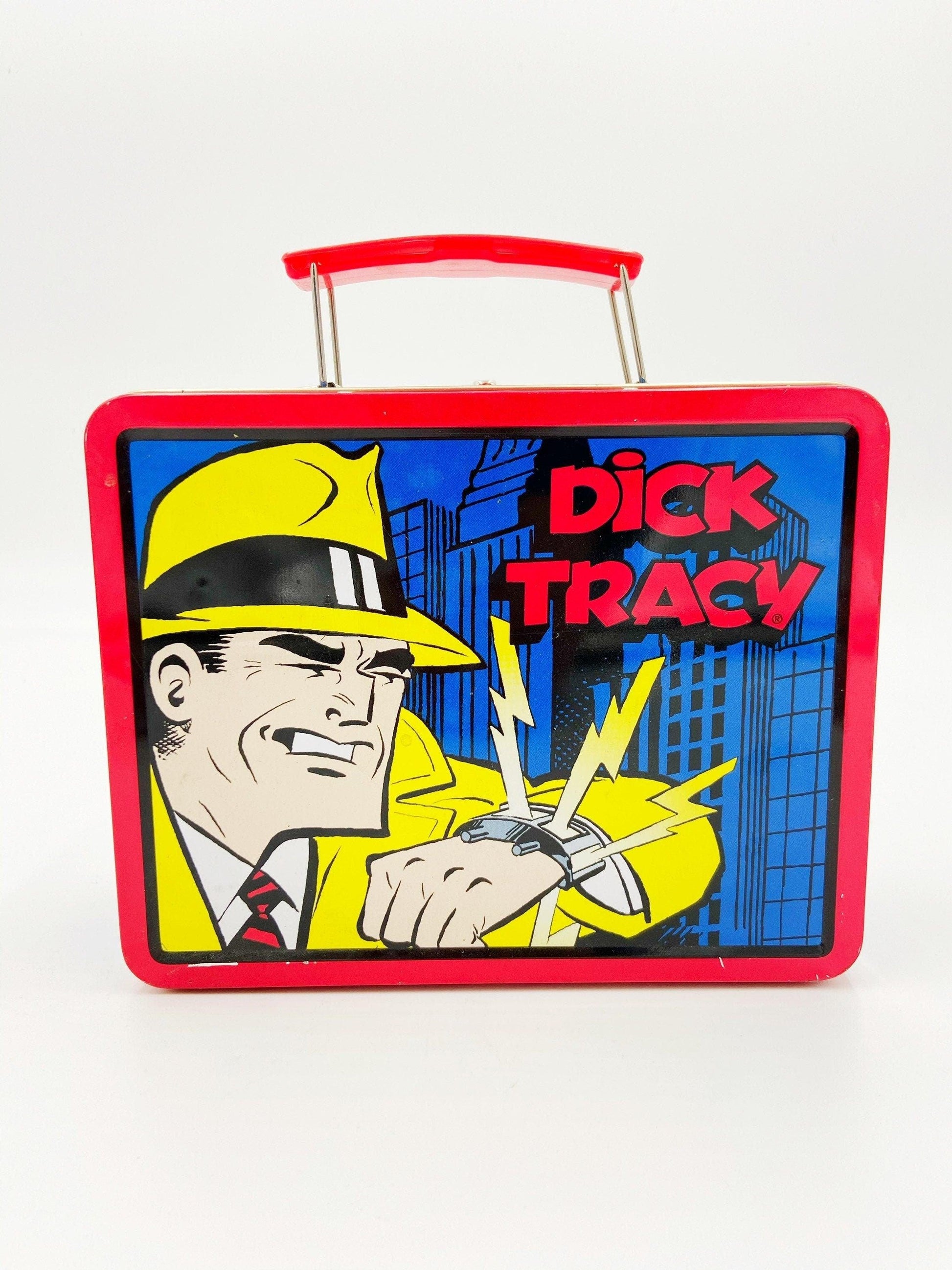 Dick Tracy 1998 Lunch Box, Blue Yellow Tin Lunch Box, Metal Lunchbox, Nostalgic Memorabilia, Colorful Tin -Located at Funkyhouse Vintage Antique Store, Weiser Idaho