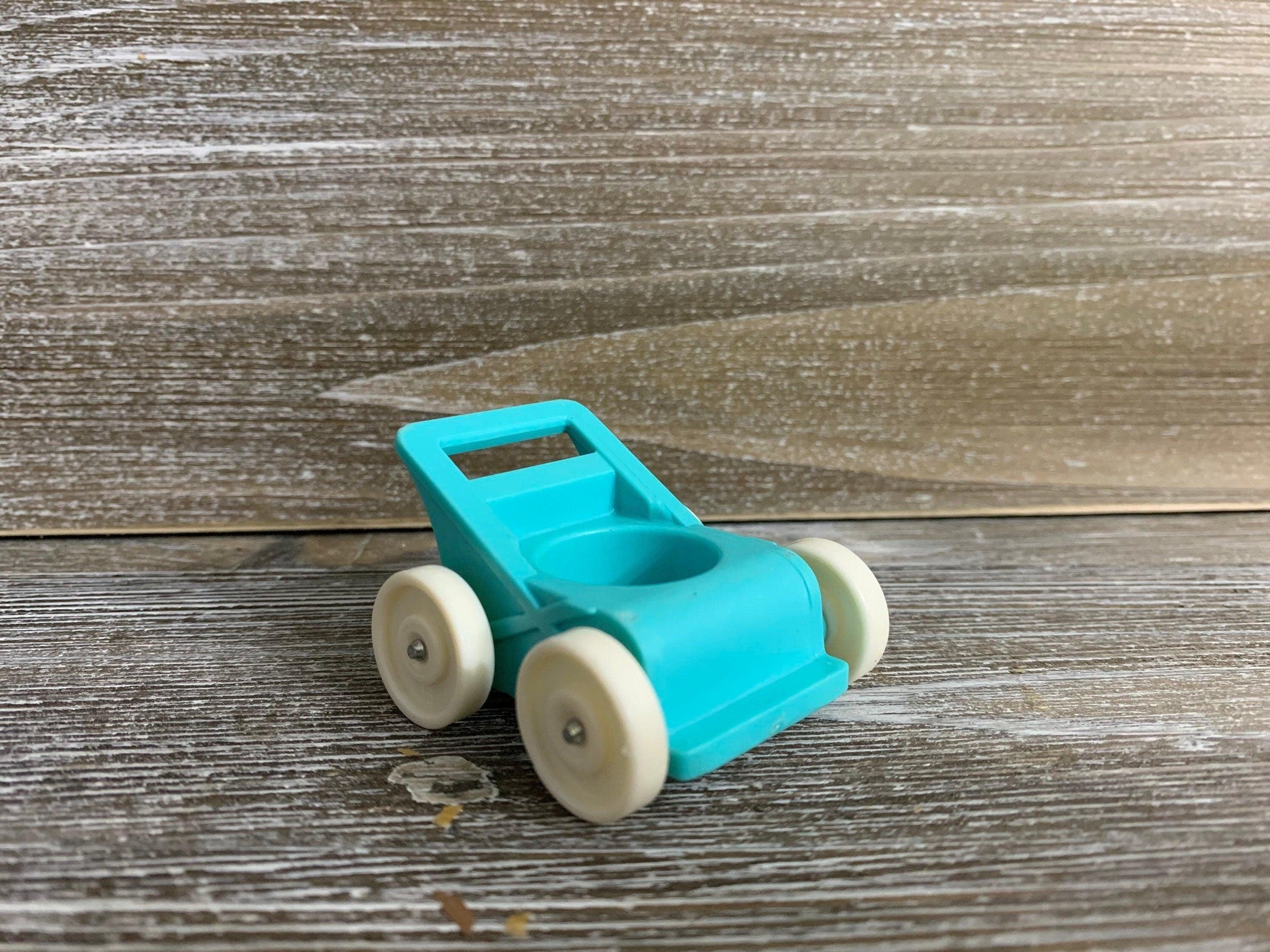 Fisher Price Baby Stroller, Vintage Little People Blue White Stroller -Located at Funkyhouse Vintage Antique Store, Weiser Idaho