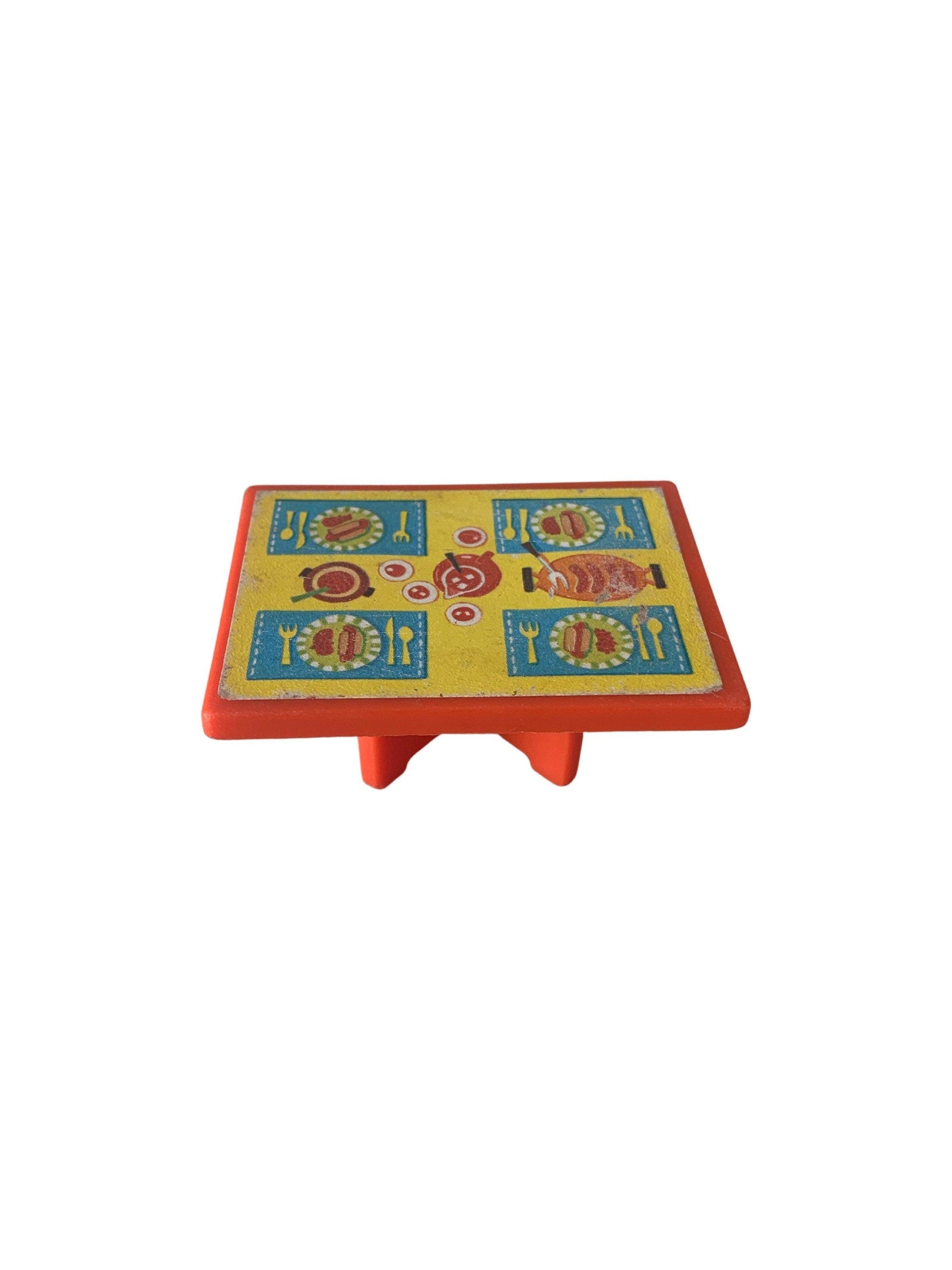 Fisher Price Table, Vintage Little People Dining Orange Red and Yellow Dining Table -Located at Funkyhouse Vintage Antique Store, Weiser Idaho