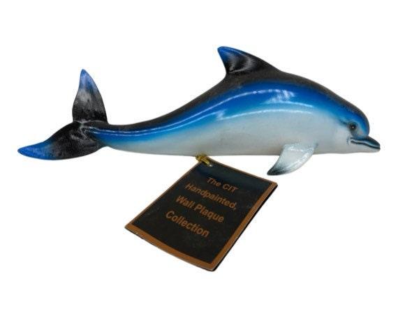 Hand Painted Dolphin, The CIT Wall Plaque Collection, Hanging Nautical Decor -Located at Funkyhouse Vintage Antique Store, Weiser Idaho