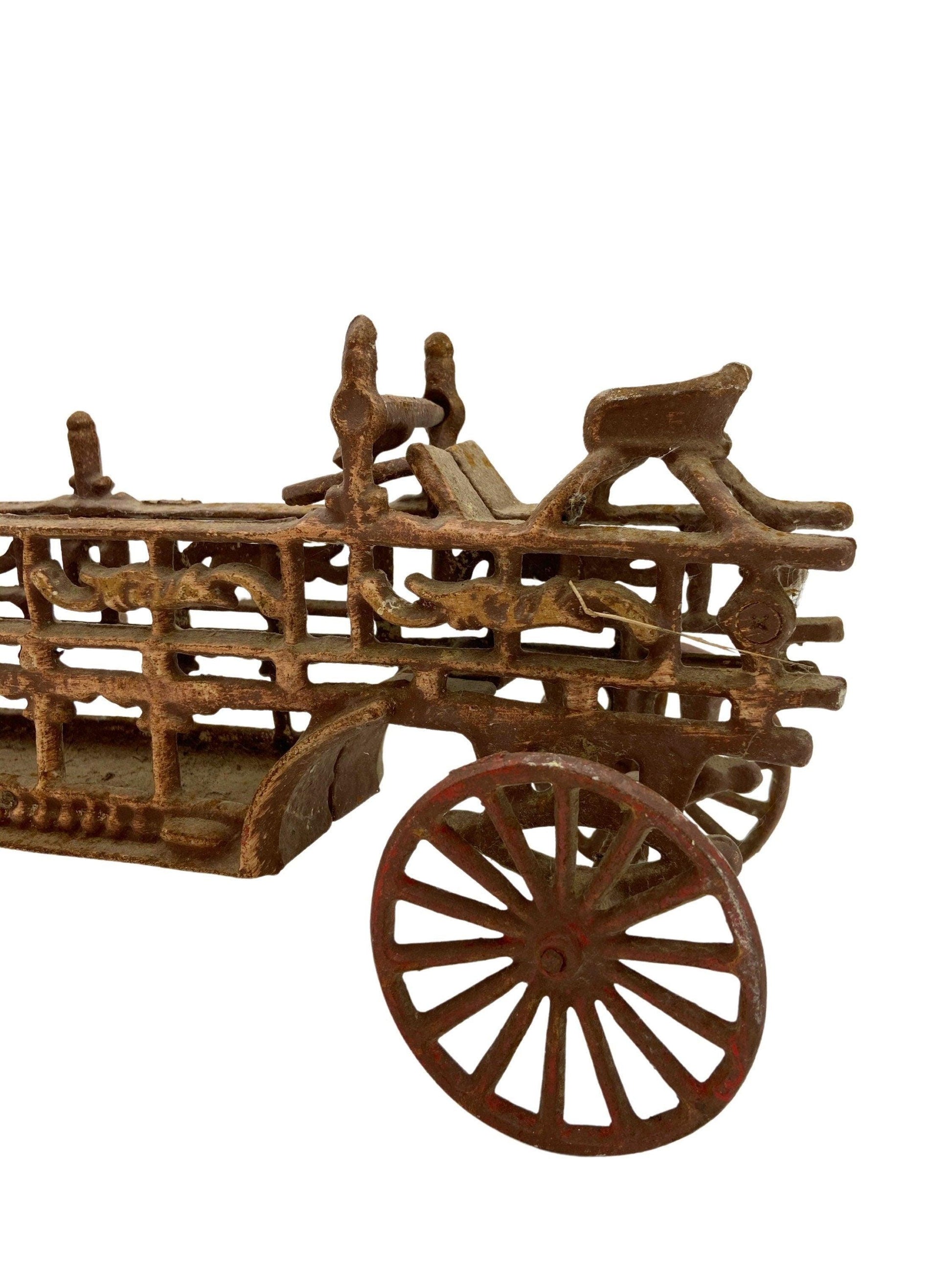 Horse Drawn Fire Wagon, Vintage Cast Iron Toy, Antique Horse And Buggy, Toy Collector Gift, Farm Collectible, Die Cast Metal Toy -Located at Funkyhouse Vintage Antique Store, Weiser Idaho