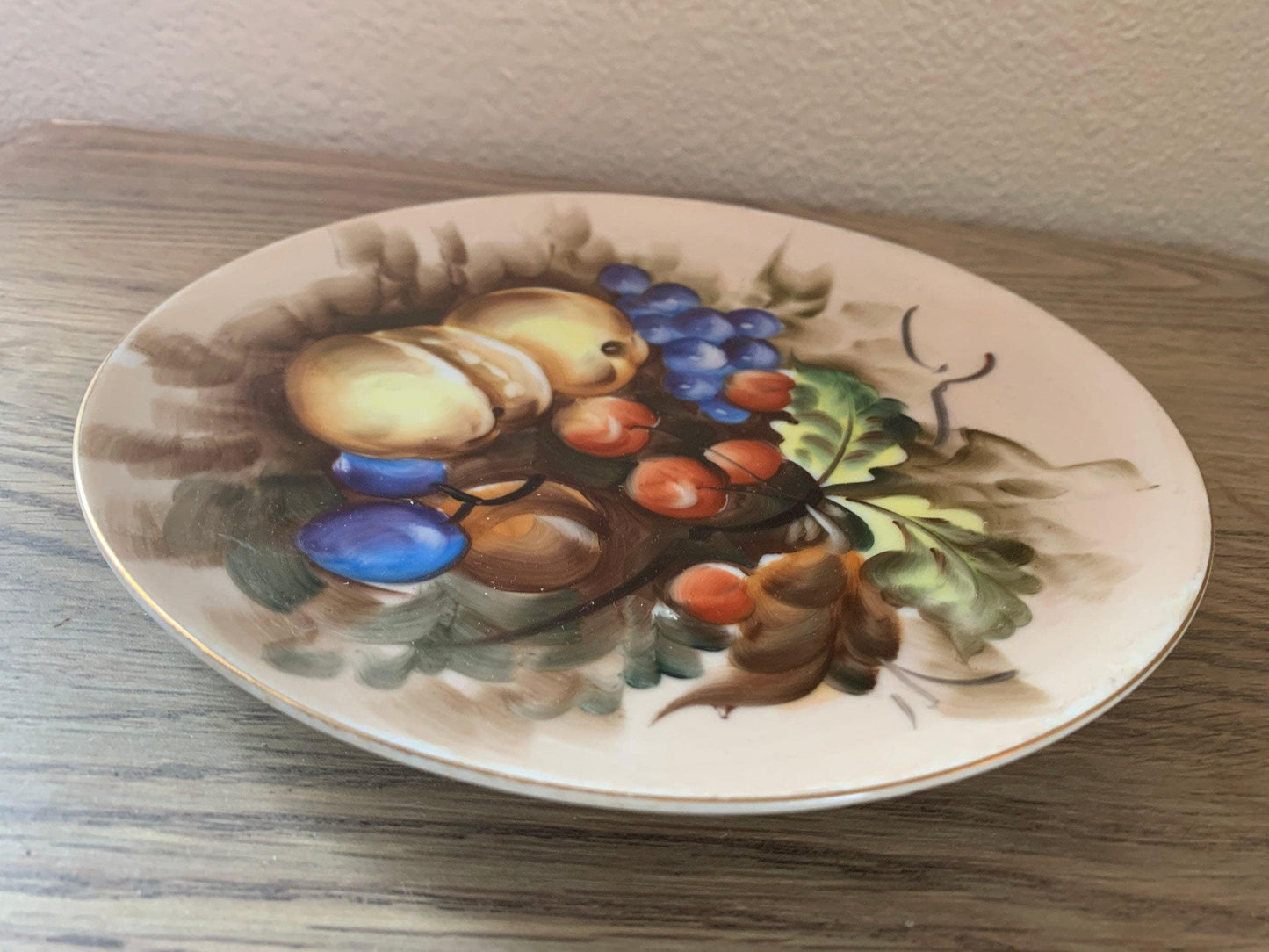 Lefton China Plate, Hand Painted Fruit with Gold Trim, Vintage Porcelain Wall Hanging Plate Made in Japan -Located at Funkyhouse Vintage Antique Store, Weiser Idaho