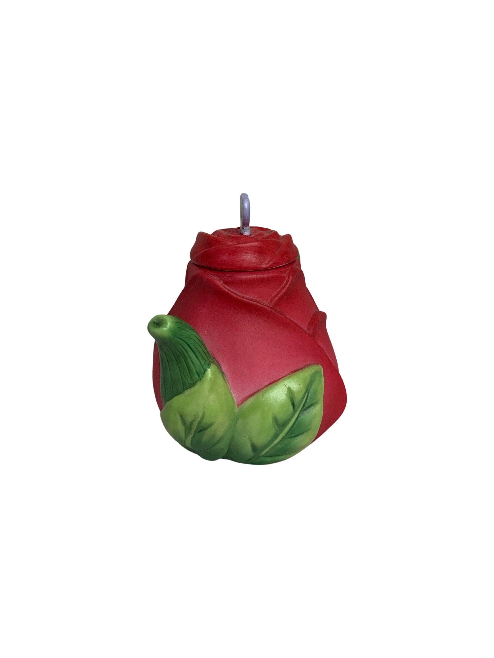 Miniature Teapot By Avon, Red Rose Seasons Harvest, Ceramic Tea Pot Made In 1995 -Located at Funkyhouse Vintage Antique Store, Weiser Idaho