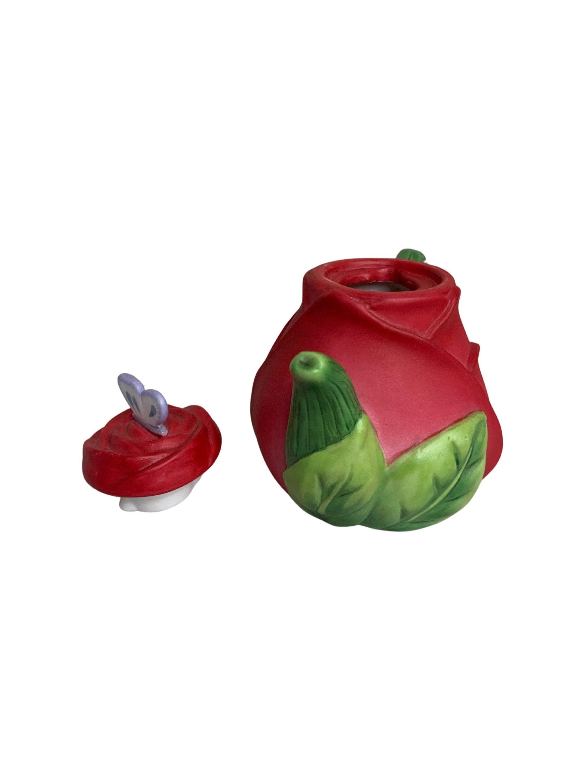 Miniature Teapot By Avon, Red Rose Seasons Harvest, Ceramic Tea Pot Made In 1995 -Located at Funkyhouse Vintage Antique Store, Weiser Idaho