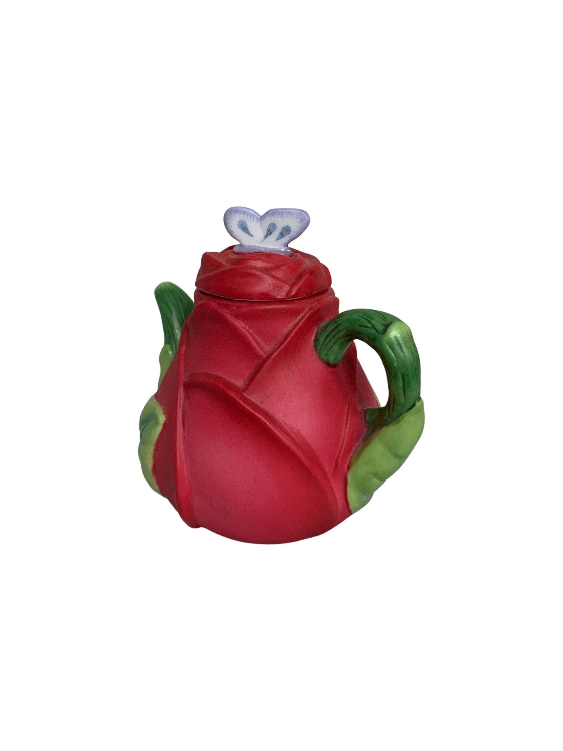 Miniature Teapot By Avon, Red Rose Seasons Harvest, Ceramic Tea Pot Made In 1995 -Located at Funkyhouse Vintage Antique Store, Weiser Idaho