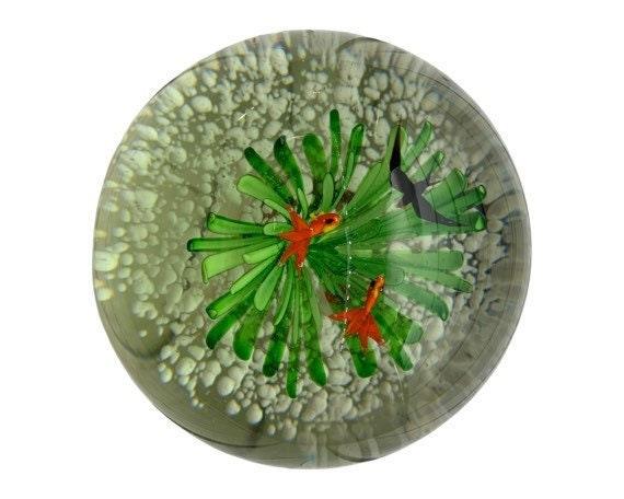 Murano Blown Art Glass Aquarium Paper Weight, Fish and Sea Landscape Scene -Located at Funkyhouse Vintage Antique Store, Weiser Idaho