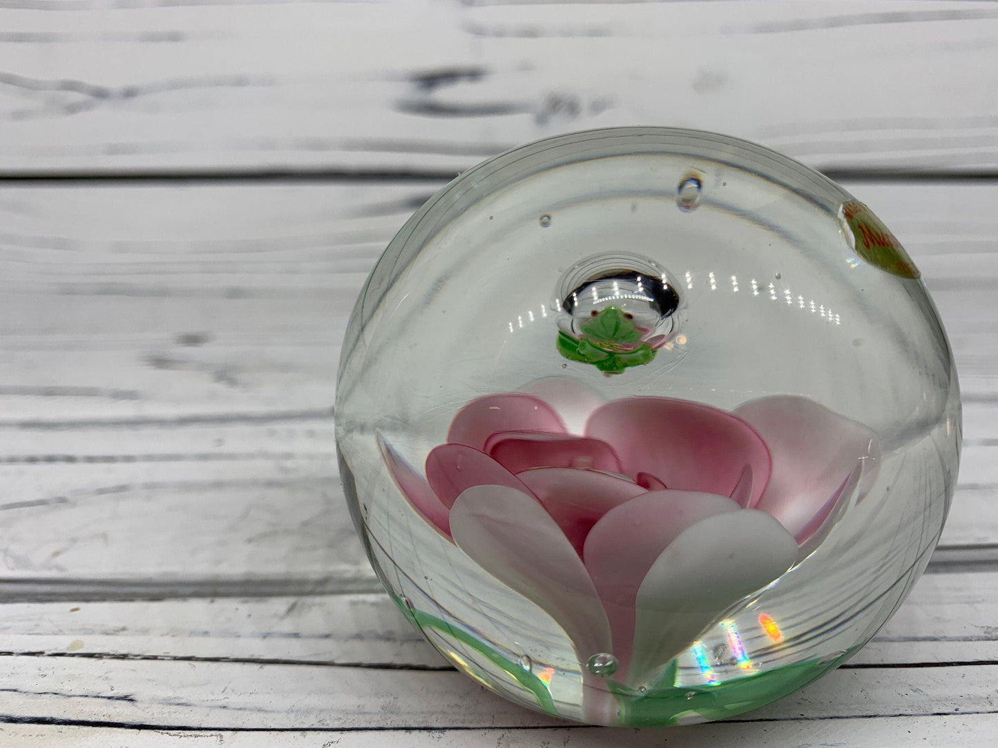 Murano Blown Art Glass Flower Paper Weight, Floral Landscape Scene -Located at Funkyhouse Vintage Antique Store, Weiser Idaho