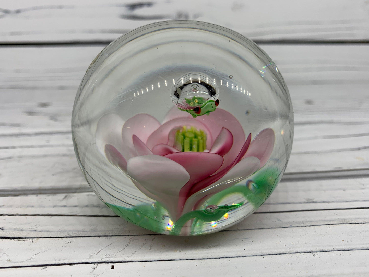 Murano Blown Art Glass Flower Paper Weight, Floral Landscape Scene -Located at Funkyhouse Vintage Antique Store, Weiser Idaho