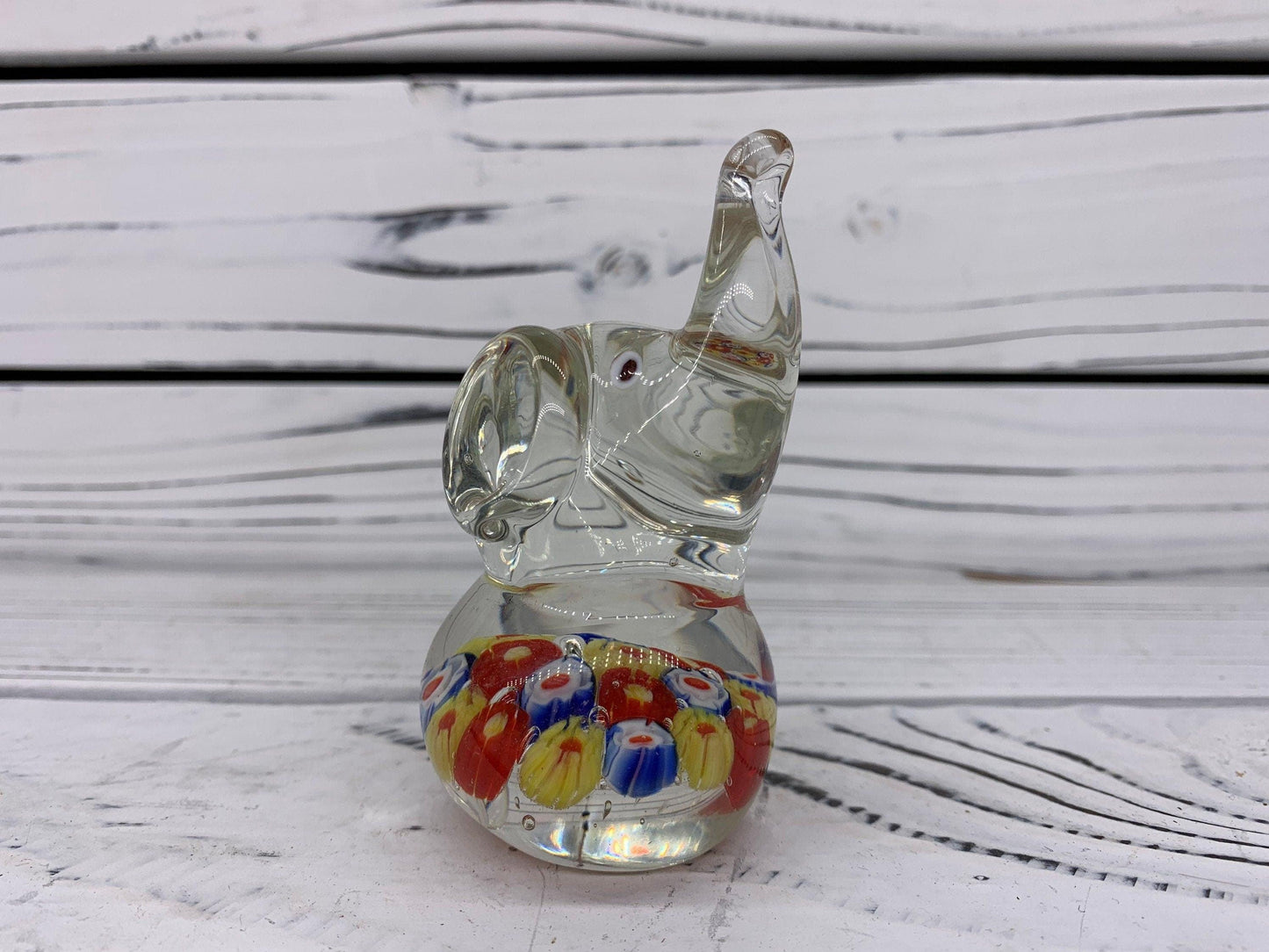 Murano Blown Art Glass Millefiori Elephant Sculpture, Italian Art Paper Weight -Located at Funkyhouse Vintage Antique Store, Weiser Idaho